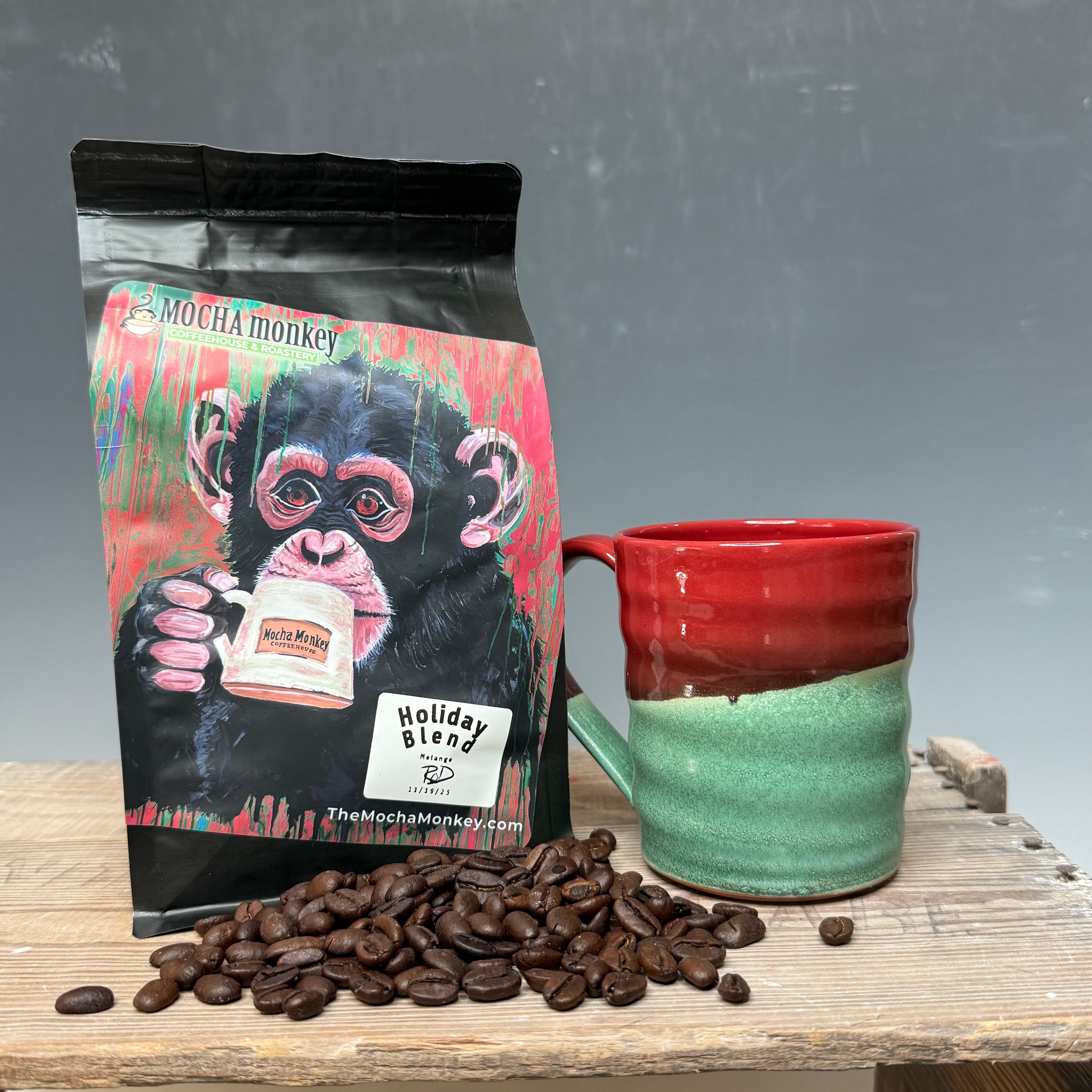 Holiday Blend Coffee Beans and Mug Bundle - 12-13 oz.