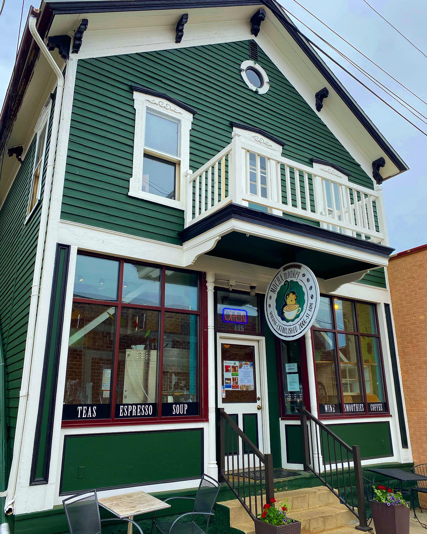 Outside Mocha Monkey Coffeehouse downtown Waconia location
