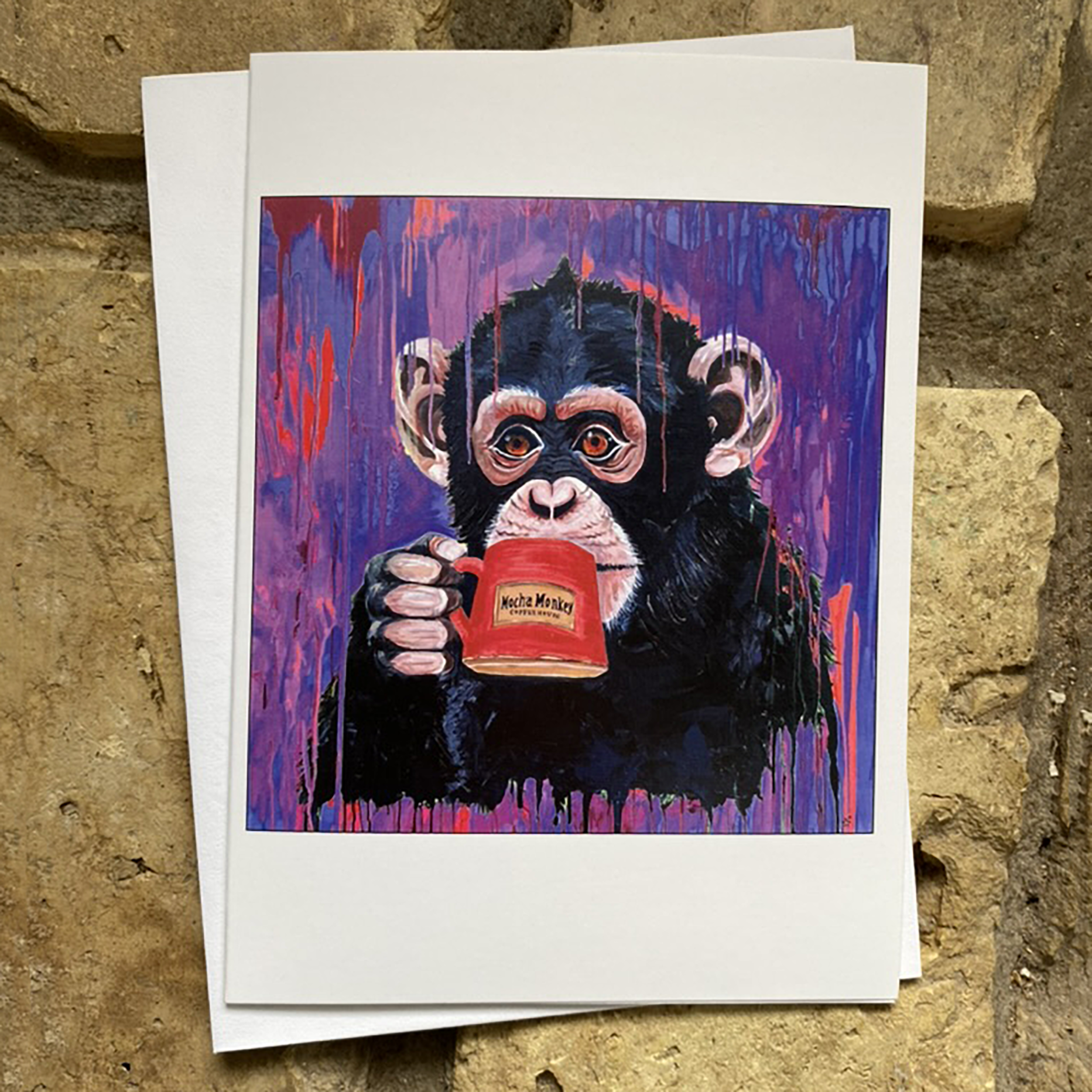 Mocha Monkey Greeting Card - Purple Monkey