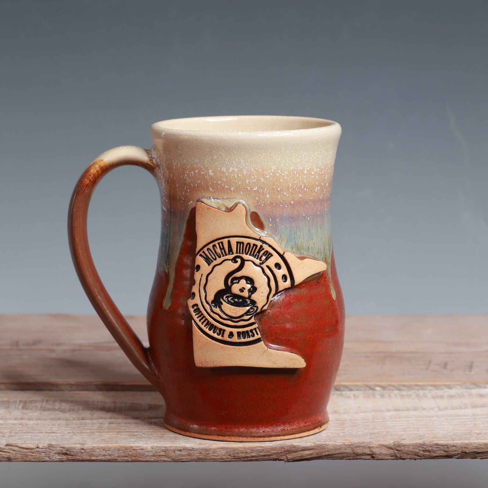 Alabaster over Copper Float MN Mocha Monkey Mug - 15 oz.