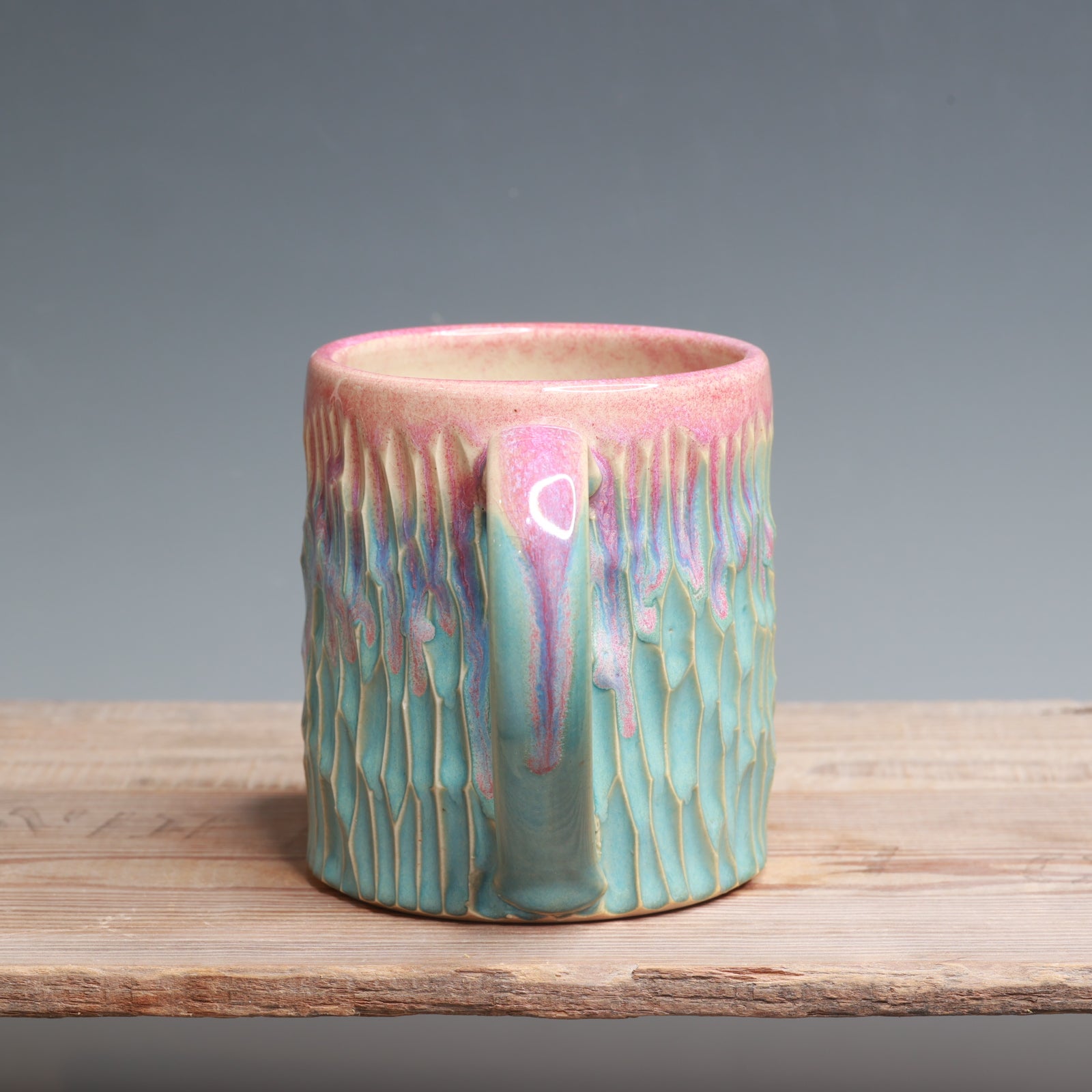 Raspberry Mist over Norse Blue Carved Mug - 16 oz.