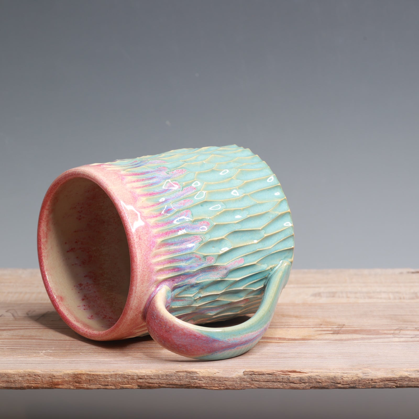 Raspberry Mist over Norse Blue Carved Mug - 16 oz.
