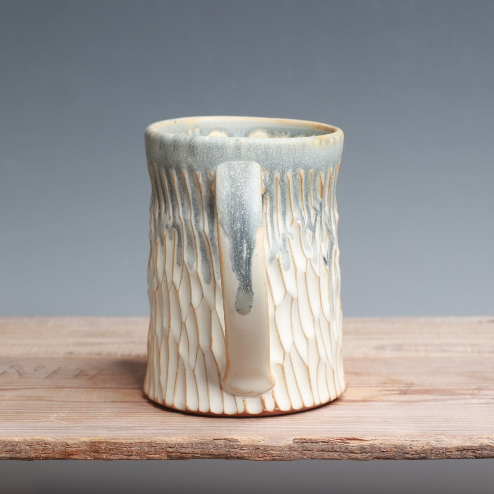 Blue Ash over Salt Carved Mug - 16 oz.
