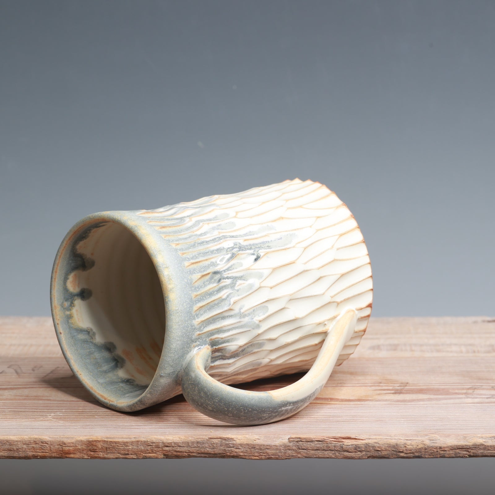 Blue Ash over Salt Carved Mug - 16 oz.