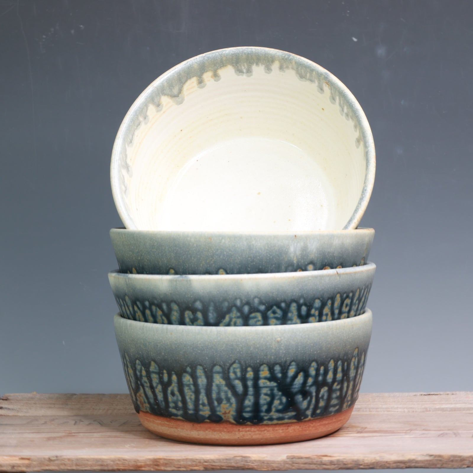 Set of 4 Blue Ash over Salt Bowls