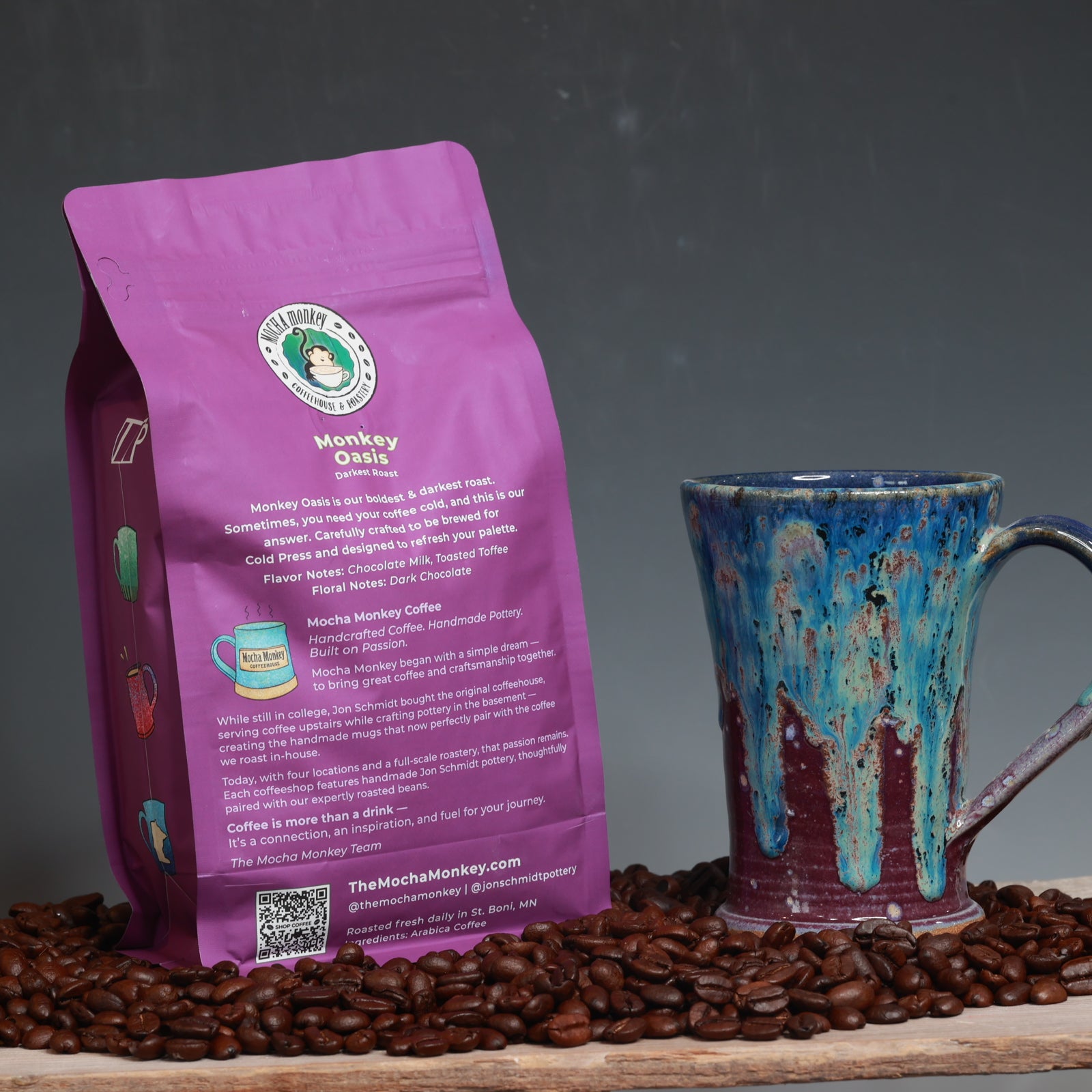 Coffee Beans and Mug Combo - Monkey Oasis Darkest Roast