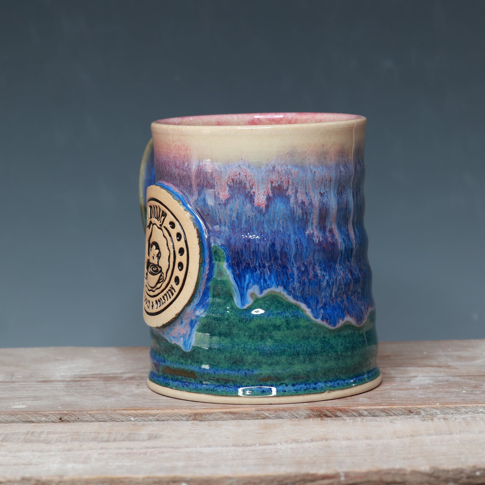 Raspberry Mist and Blue Surf Mocha Monkey mug 17 oz.