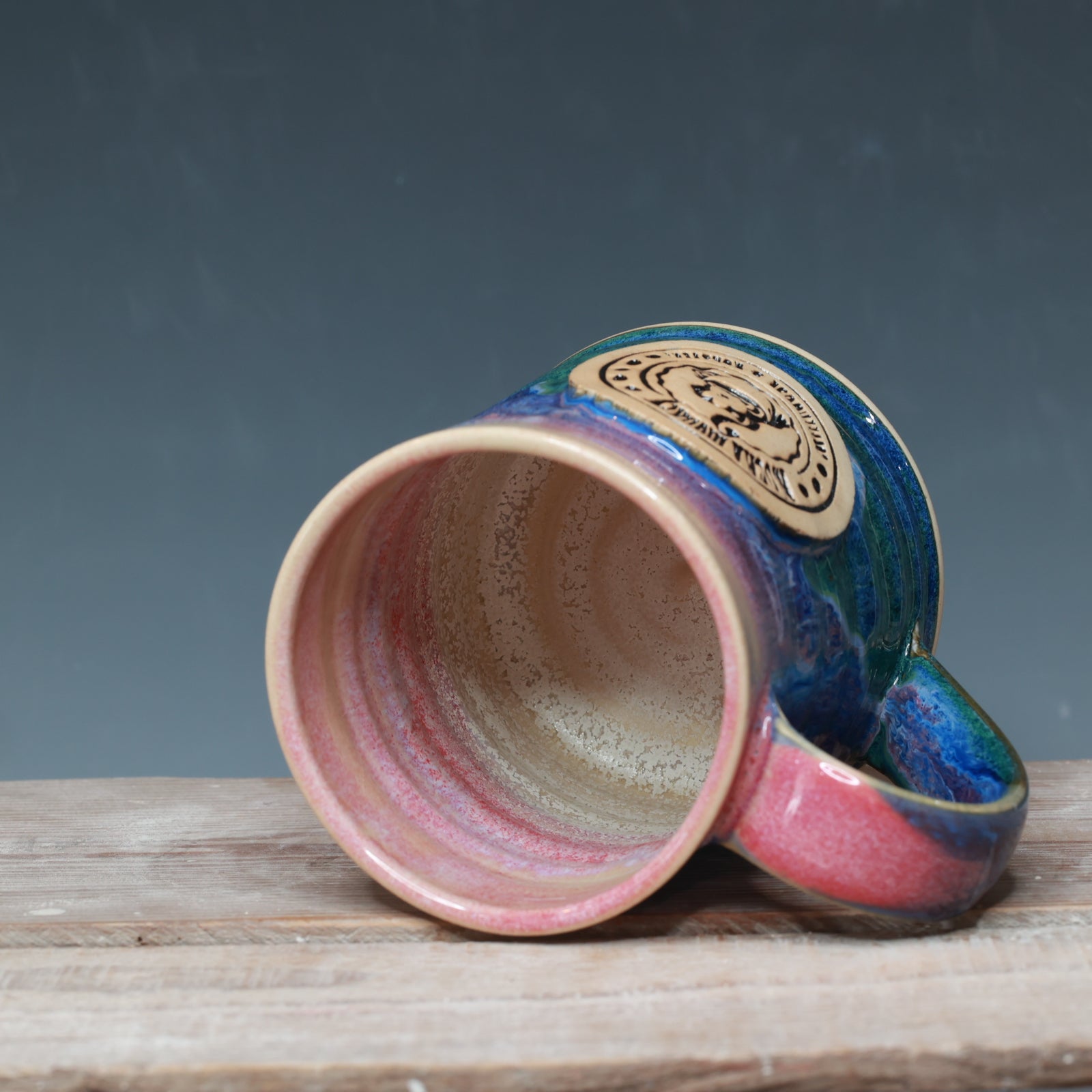 Raspberry Mist and Blue Surf Mocha Monkey mug 17 oz.