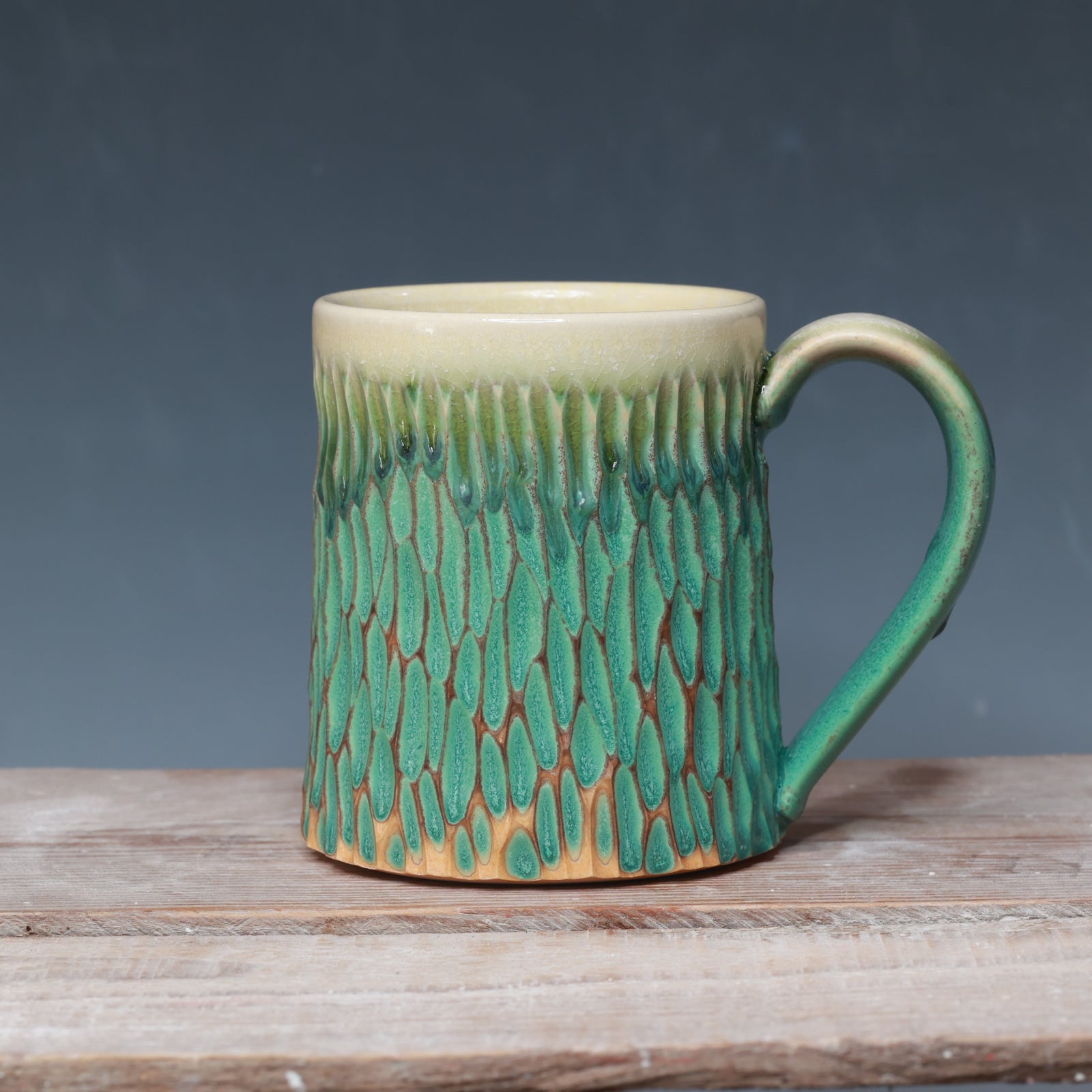 Satin Patina Carved mug - 14-15 oz.