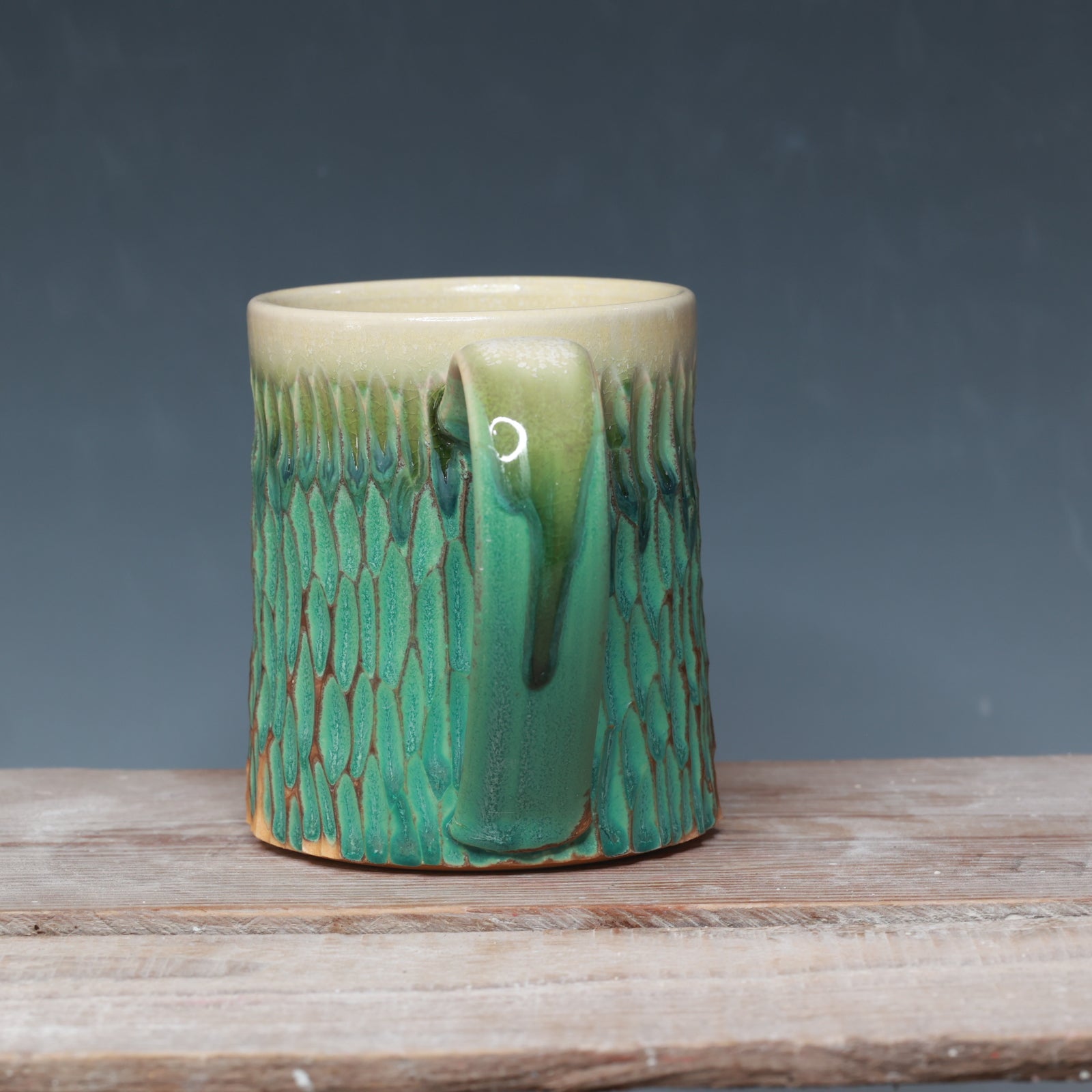 Satin Patina Carved mug - 14-15 oz.