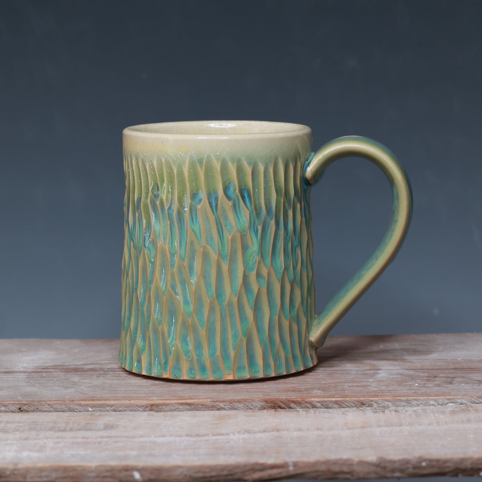 Green Tea Carved mug - 13-14 oz.