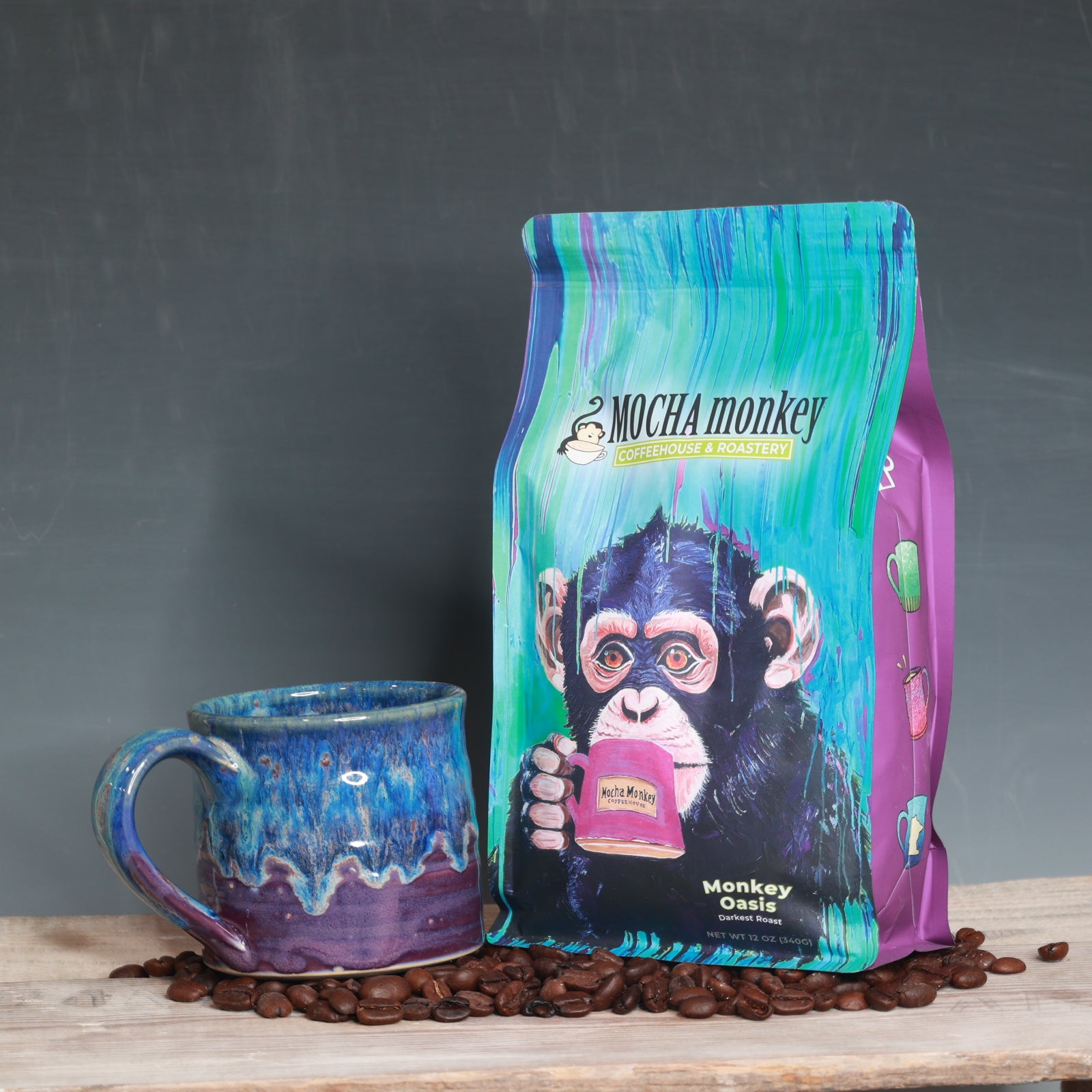 Coffee Beans and Mug Combo - Monkey Oasis Darkest Roast