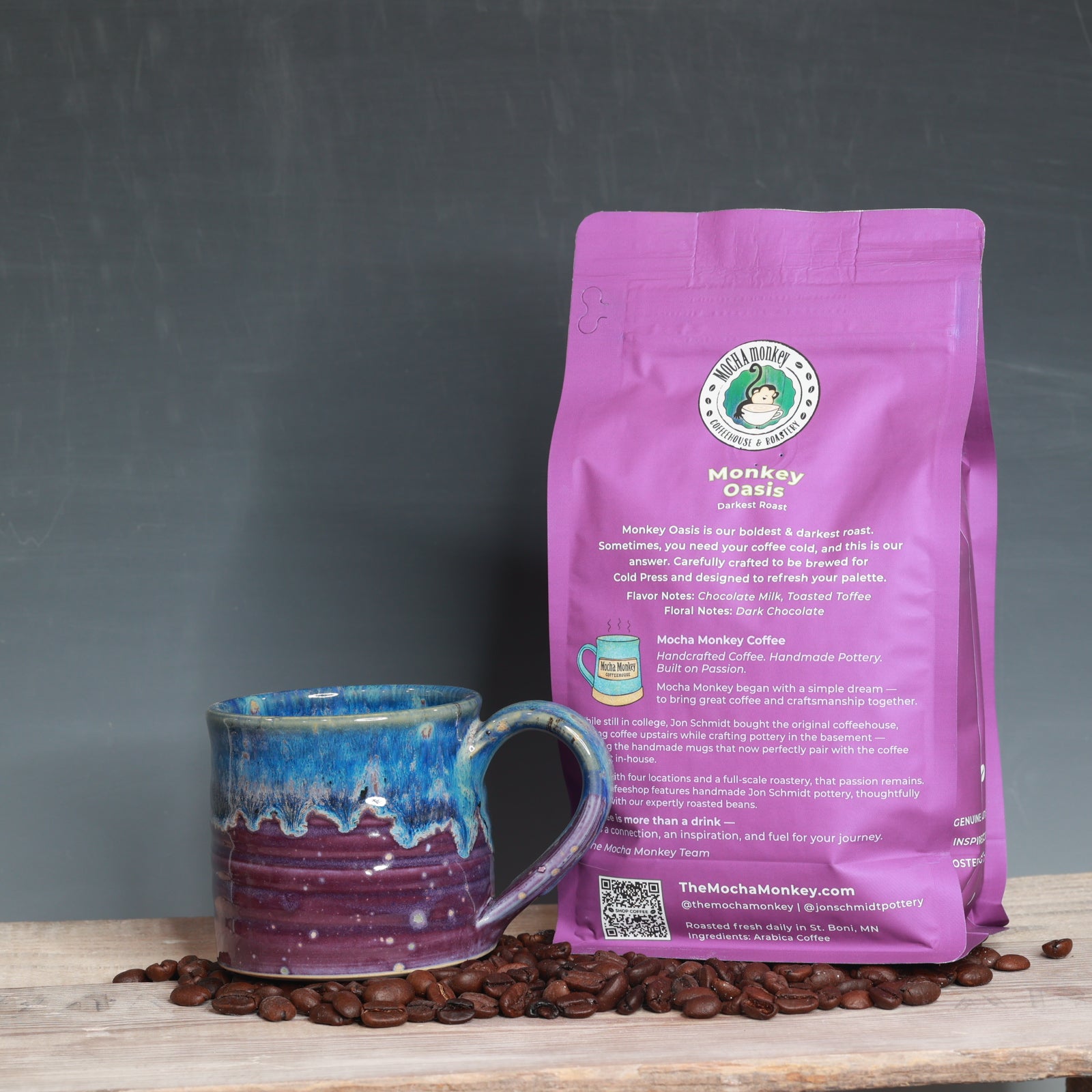 Coffee Beans and Mug Combo - Monkey Oasis Darkest Roast