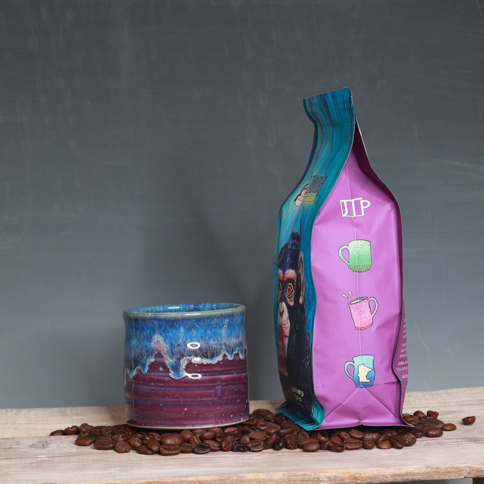 Coffee Beans and Mug Combo - Monkey Oasis Darkest Roast