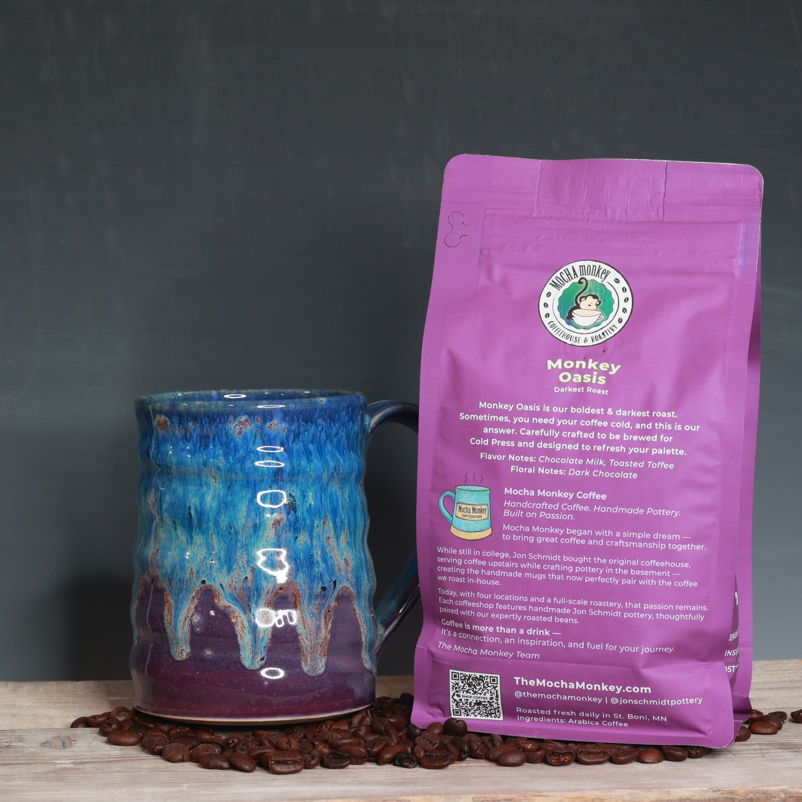 Coffee Beans and Mug Combo - Monkey Oasis Darkest Roast
