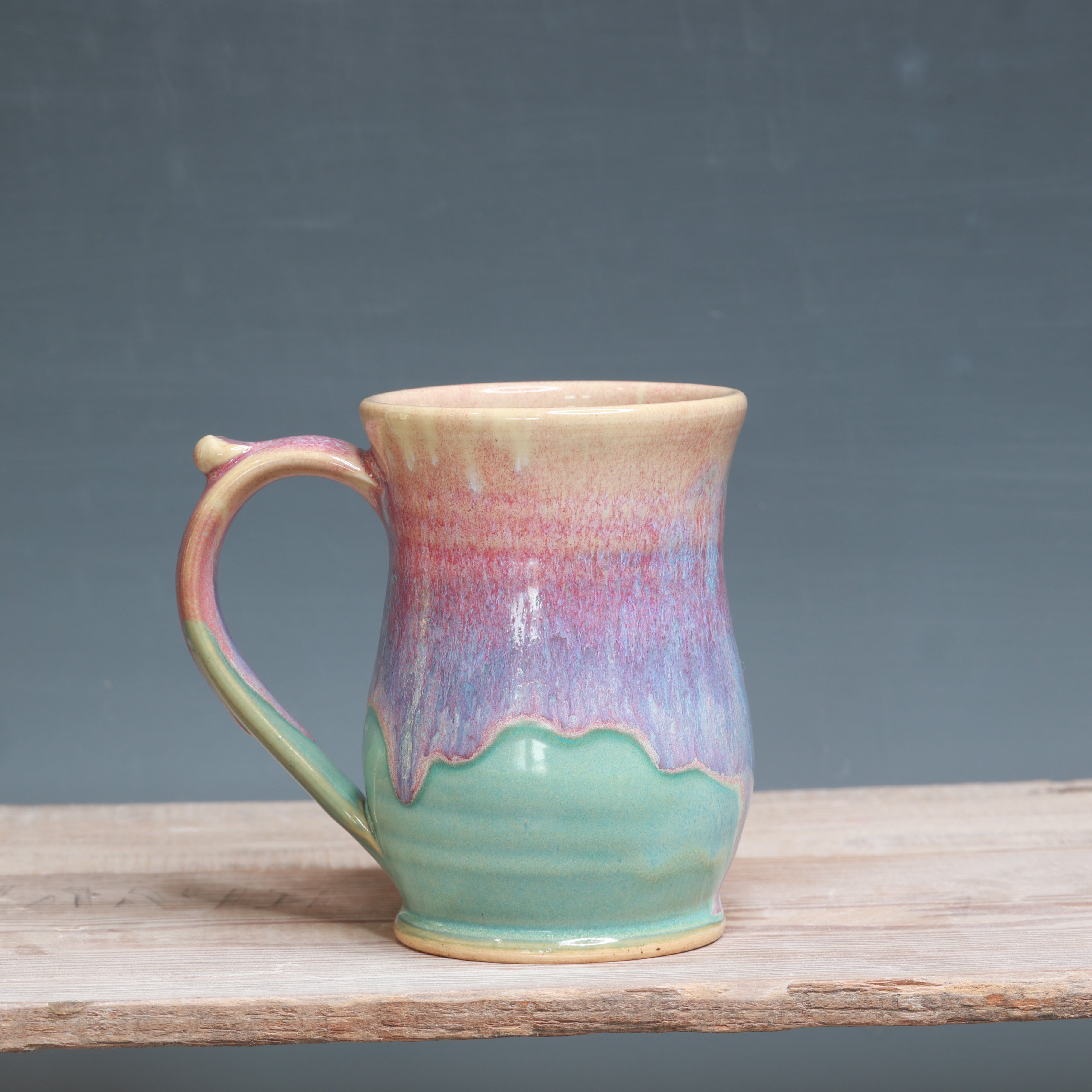 Raspberry Mist over Norse Blue mug 14-15 oz.