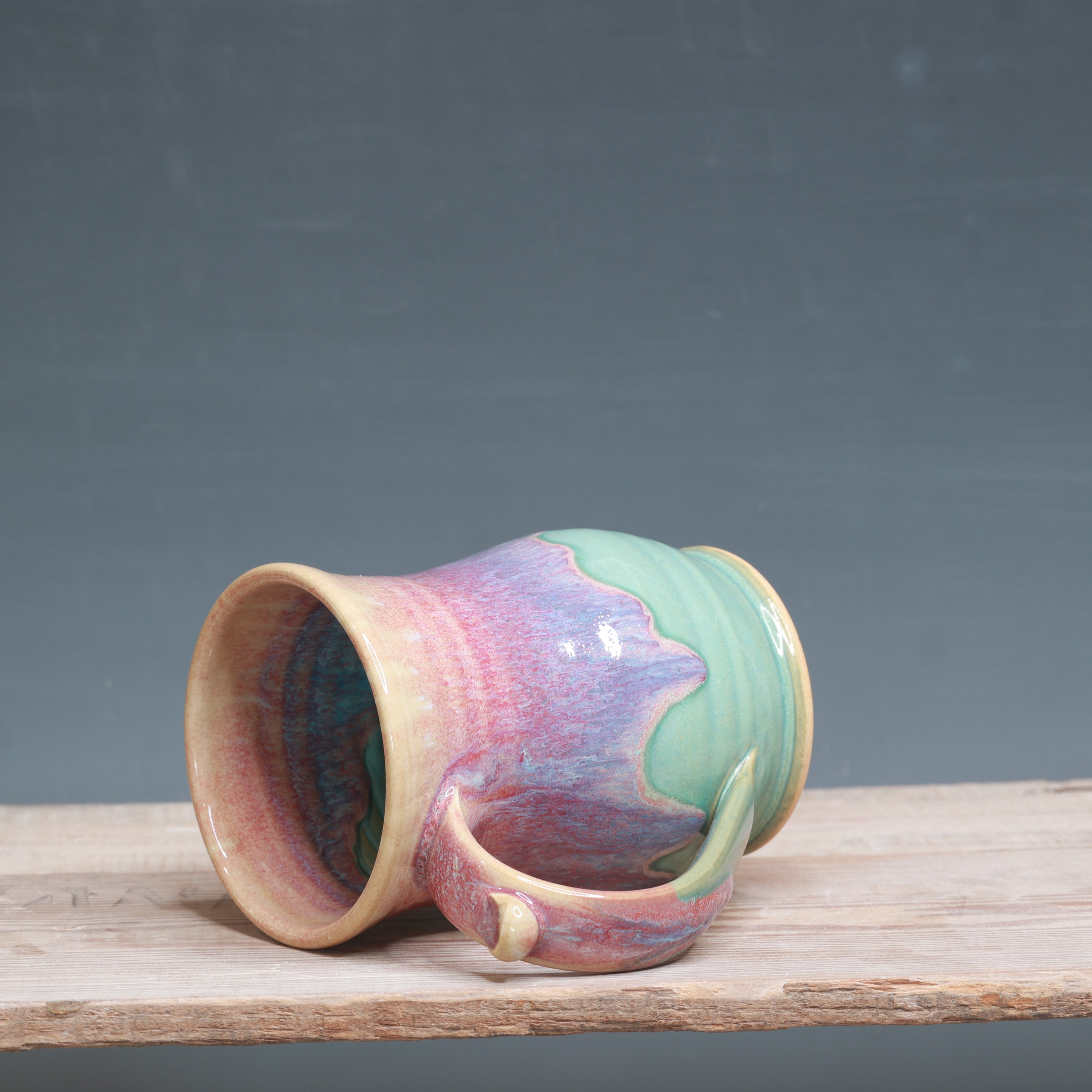 Raspberry Mist over Norse Blue mug 14-15 oz.