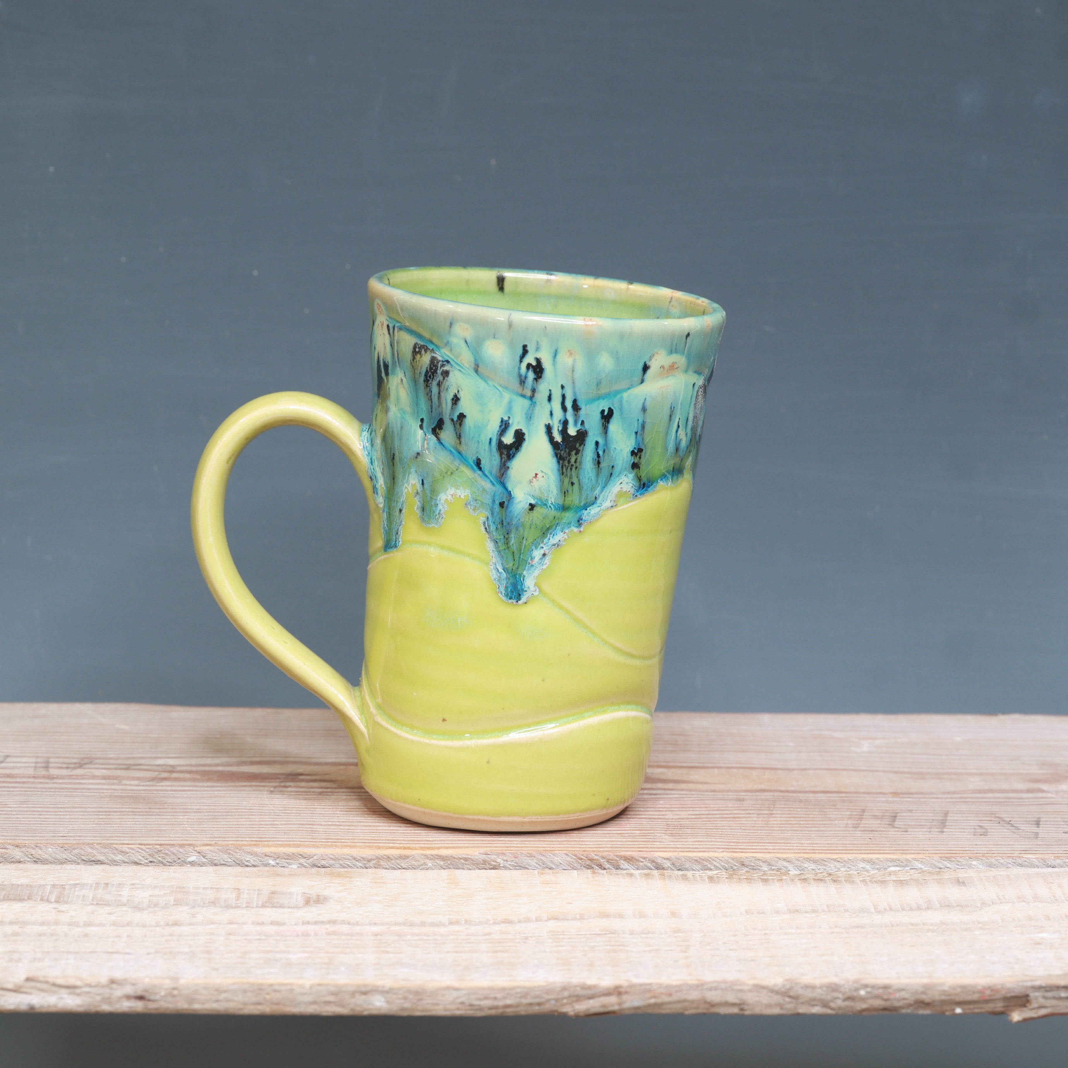Wonky Aurora Green over Green Opal Mug 14 oz.