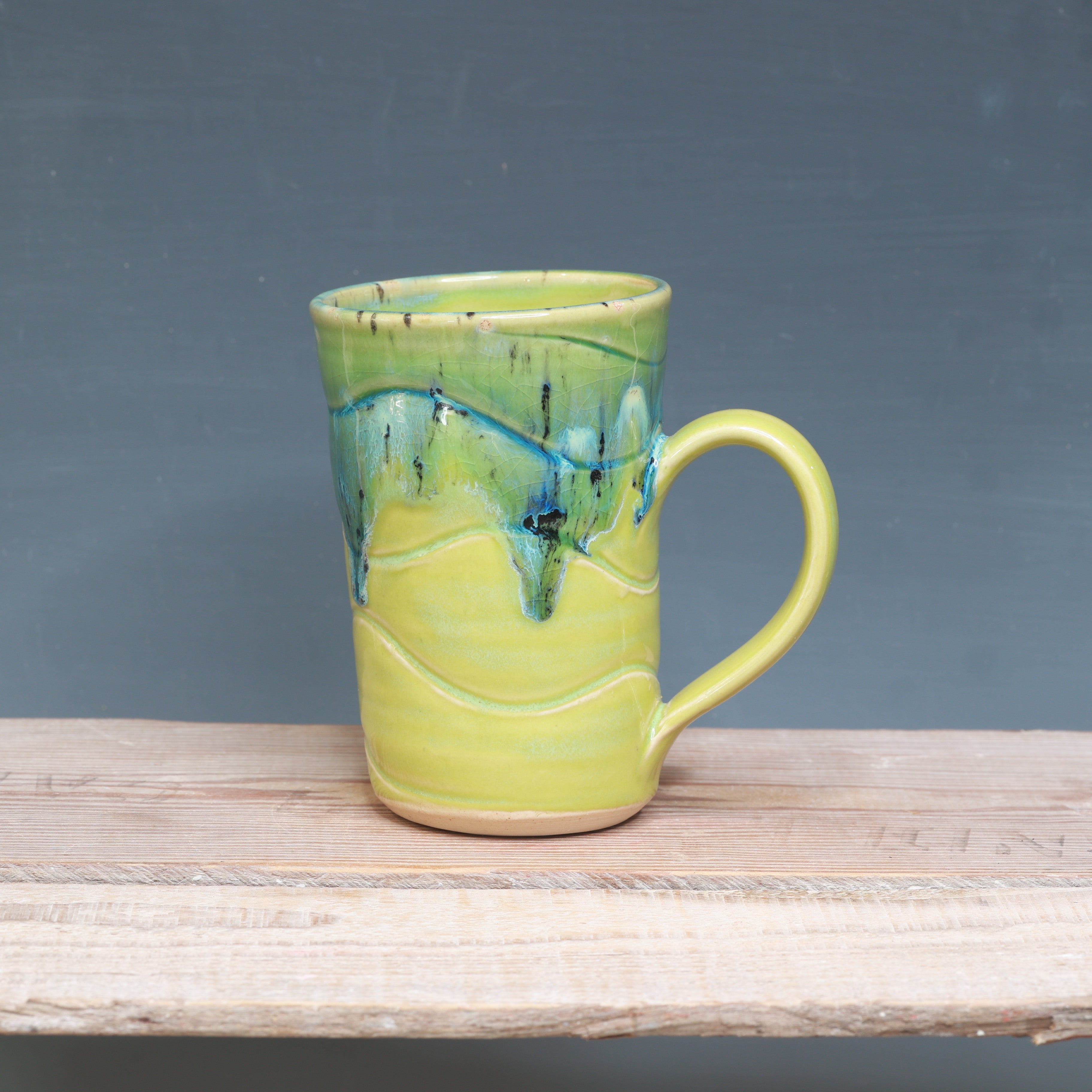 Wonky Aurora Green over Green Opal Mug 14 oz.