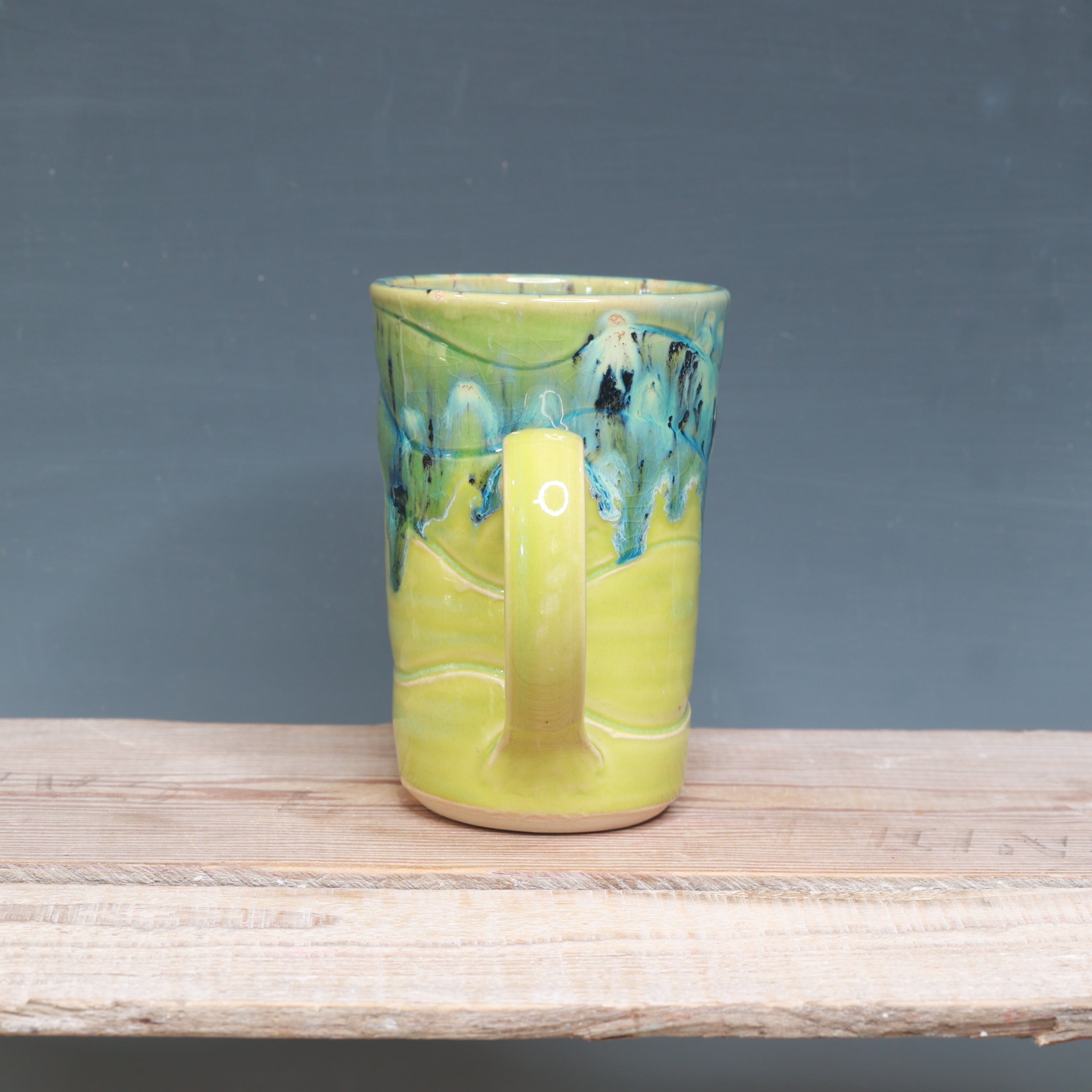Wonky Aurora Green over Green Opal Mug 14 oz.