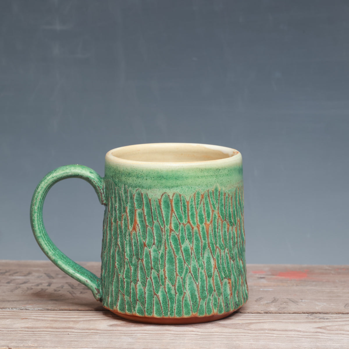 Satin Patina Carved Mug 14-15 oz.