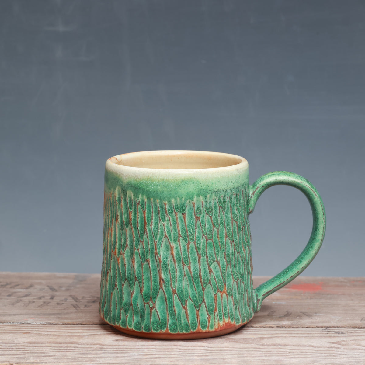 Satin Patina Carved Mug 14-15 oz.