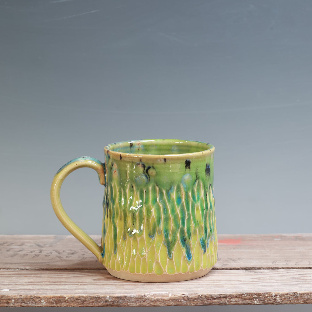 Aurora Green and Green Opal Carved Mug 16-17 oz.