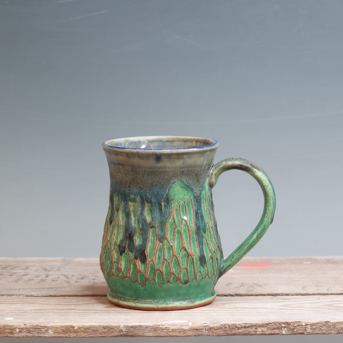 Satin Patina Carved Mug 13 oz.