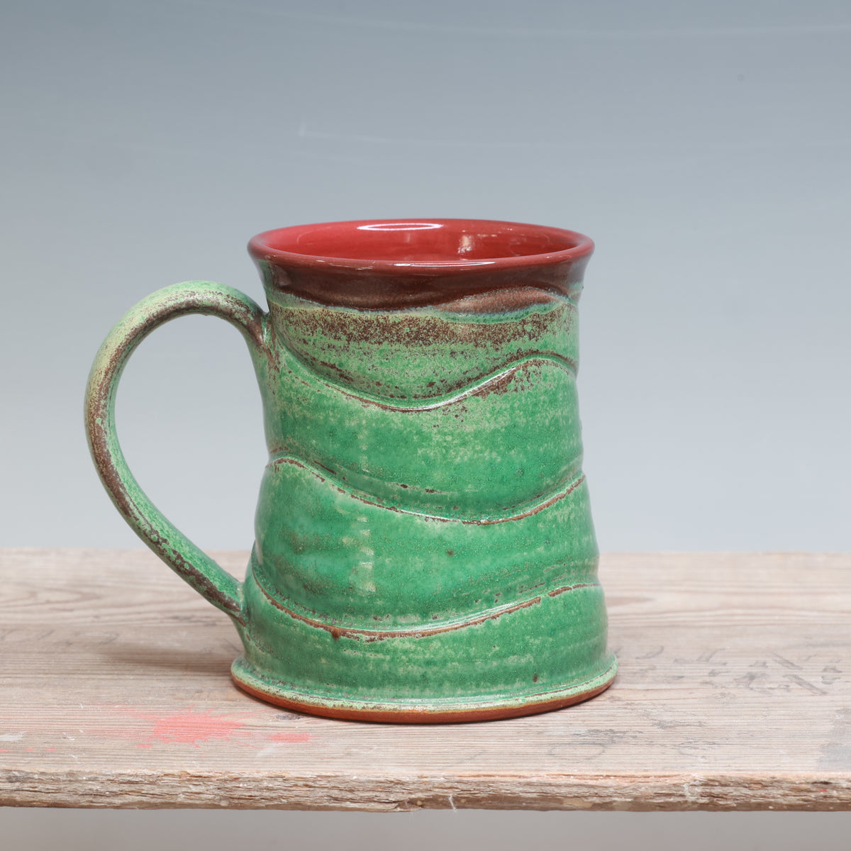 Satin Patina and Red Gloss Mug 16 oz.