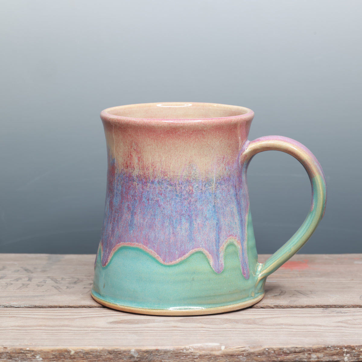 Raspberry Mist and Norse Blue Happy to be Here Mug 16 oz.
