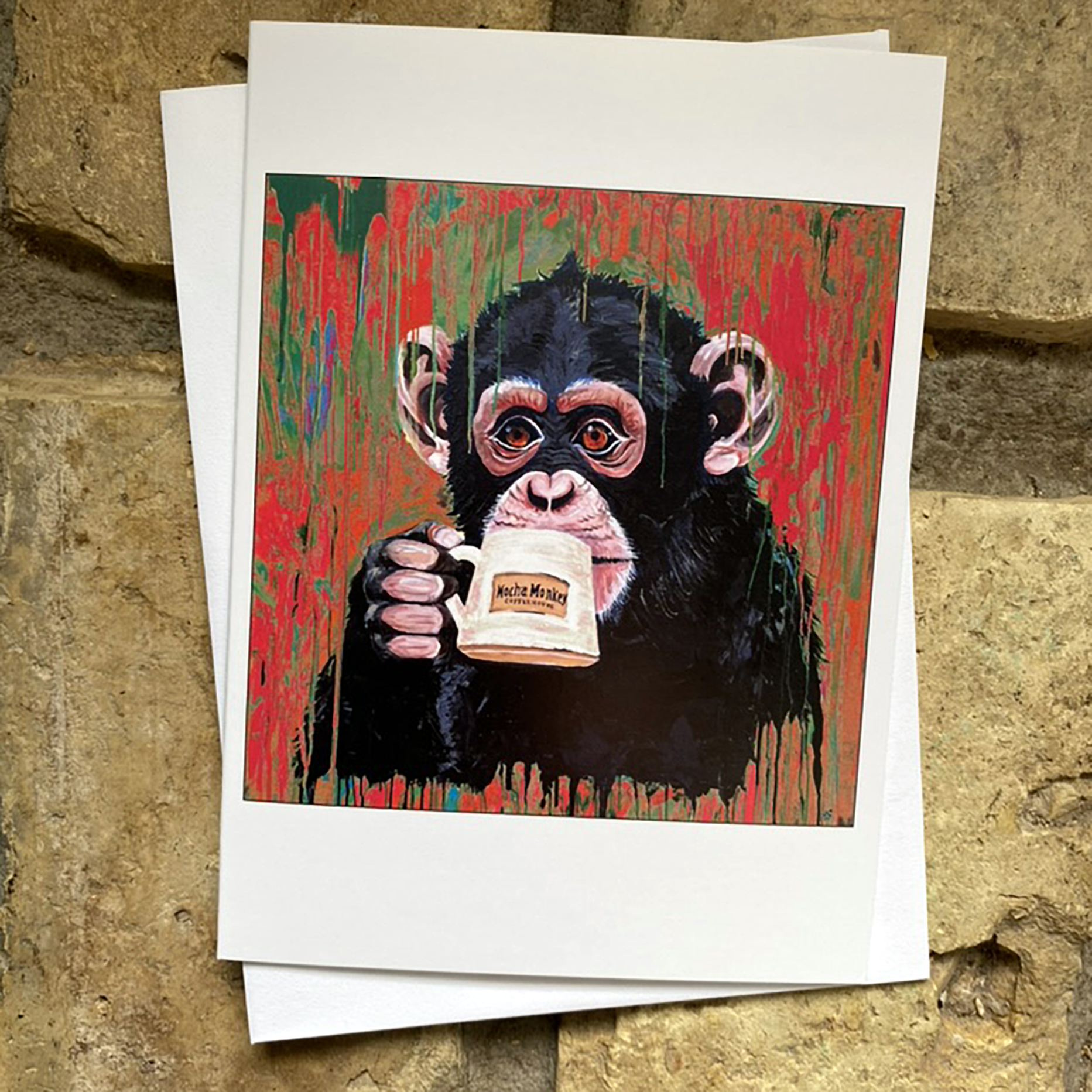 Mocha Monkey Greeting Card - Red Monkey