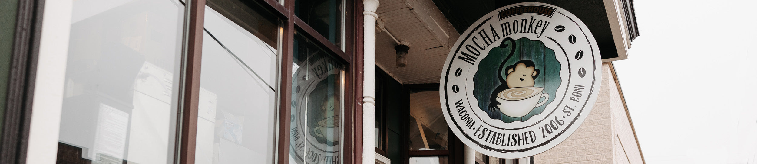 Mocha Monkey Sign outside of the Downtown Waconia Coffeehouse