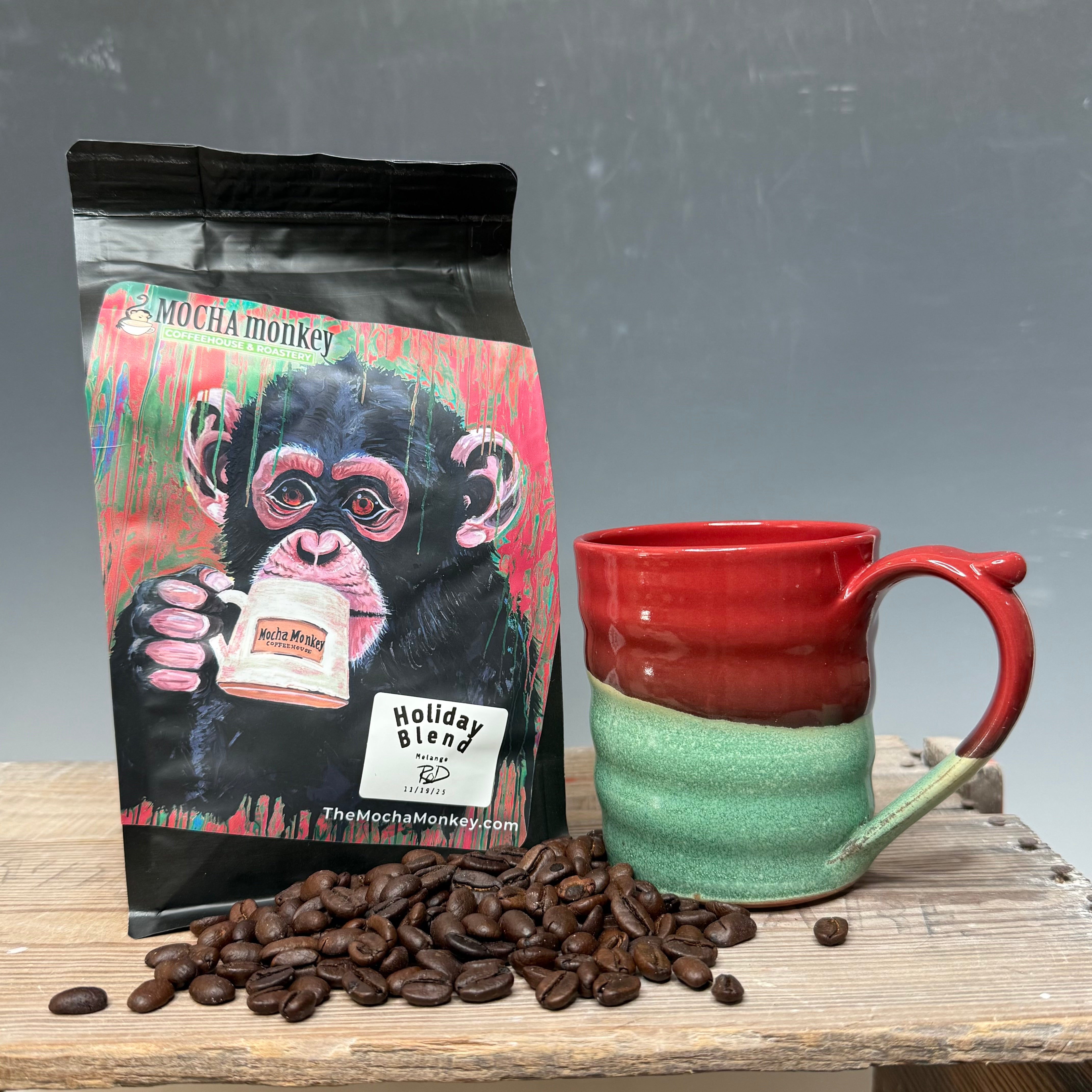 Holiday Blend Coffee Beans and Mug Bundle - 12-13 oz.