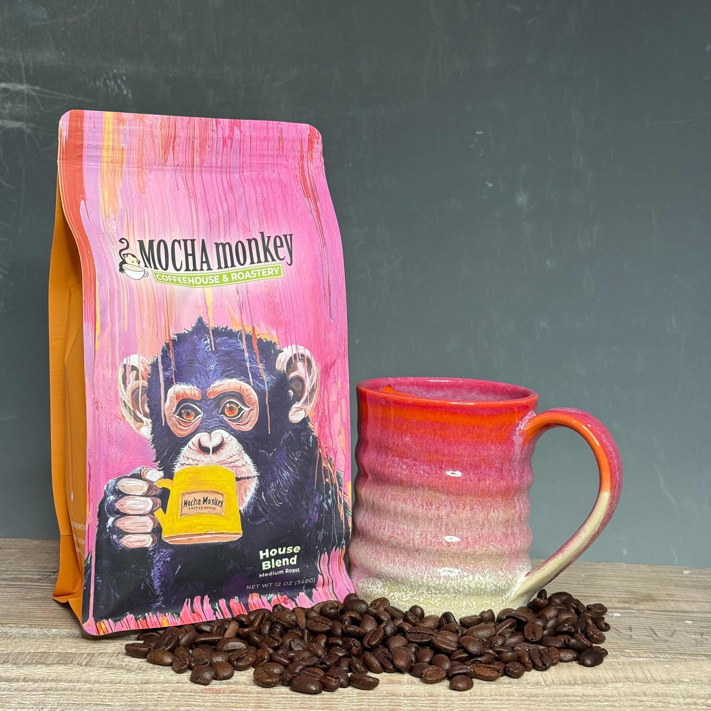 Coffee Beans and Mug 14-15 oz Combo - House Blend Medium Roast