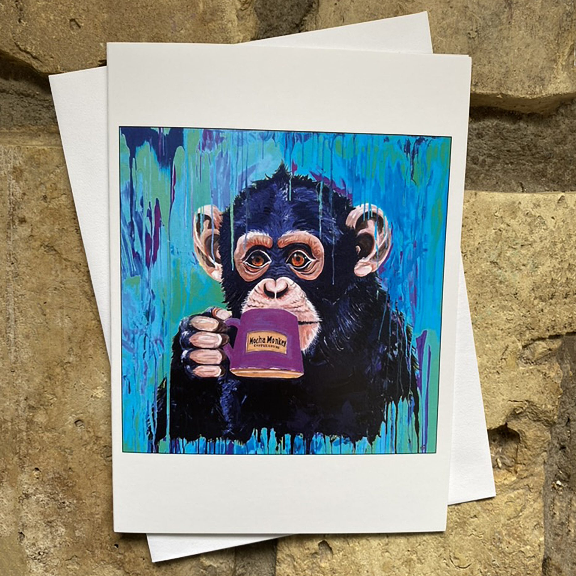 Mocha Monkey Greeting Card - Dark Blue Monkey