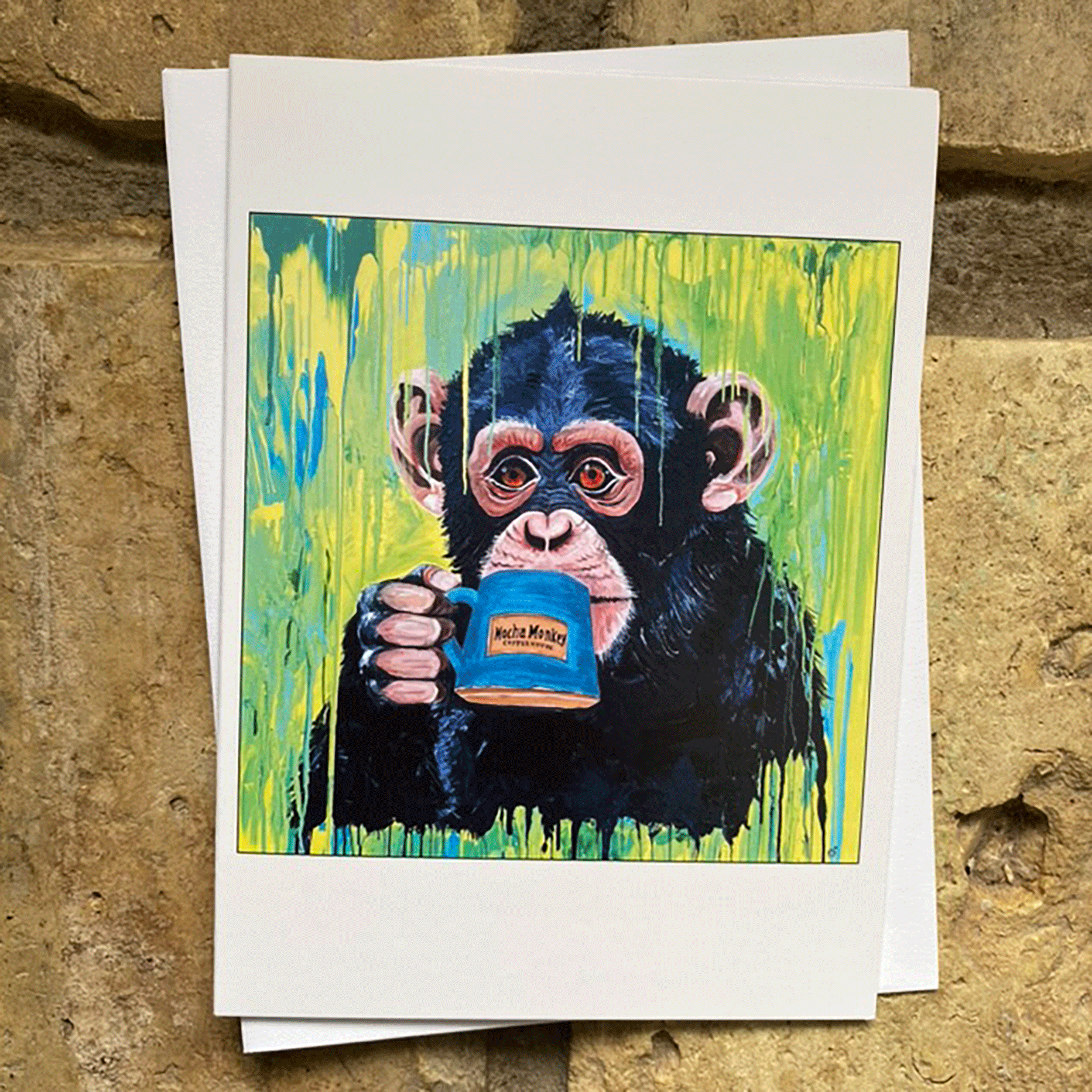 Mocha Monkey Greeting Card - Green Monkey