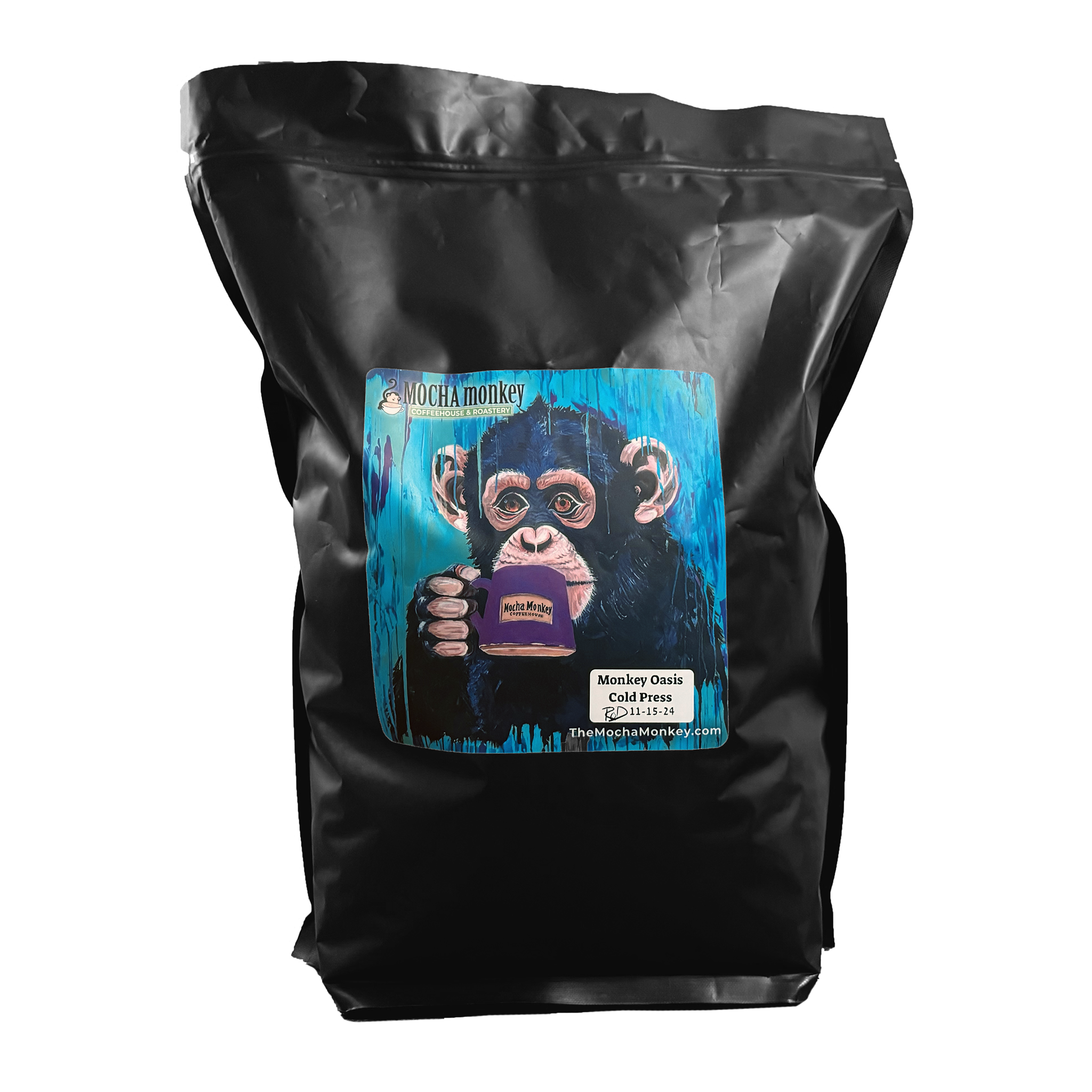 A 5lb bag of Mocha Monkey, Monkey Oasis Coffee