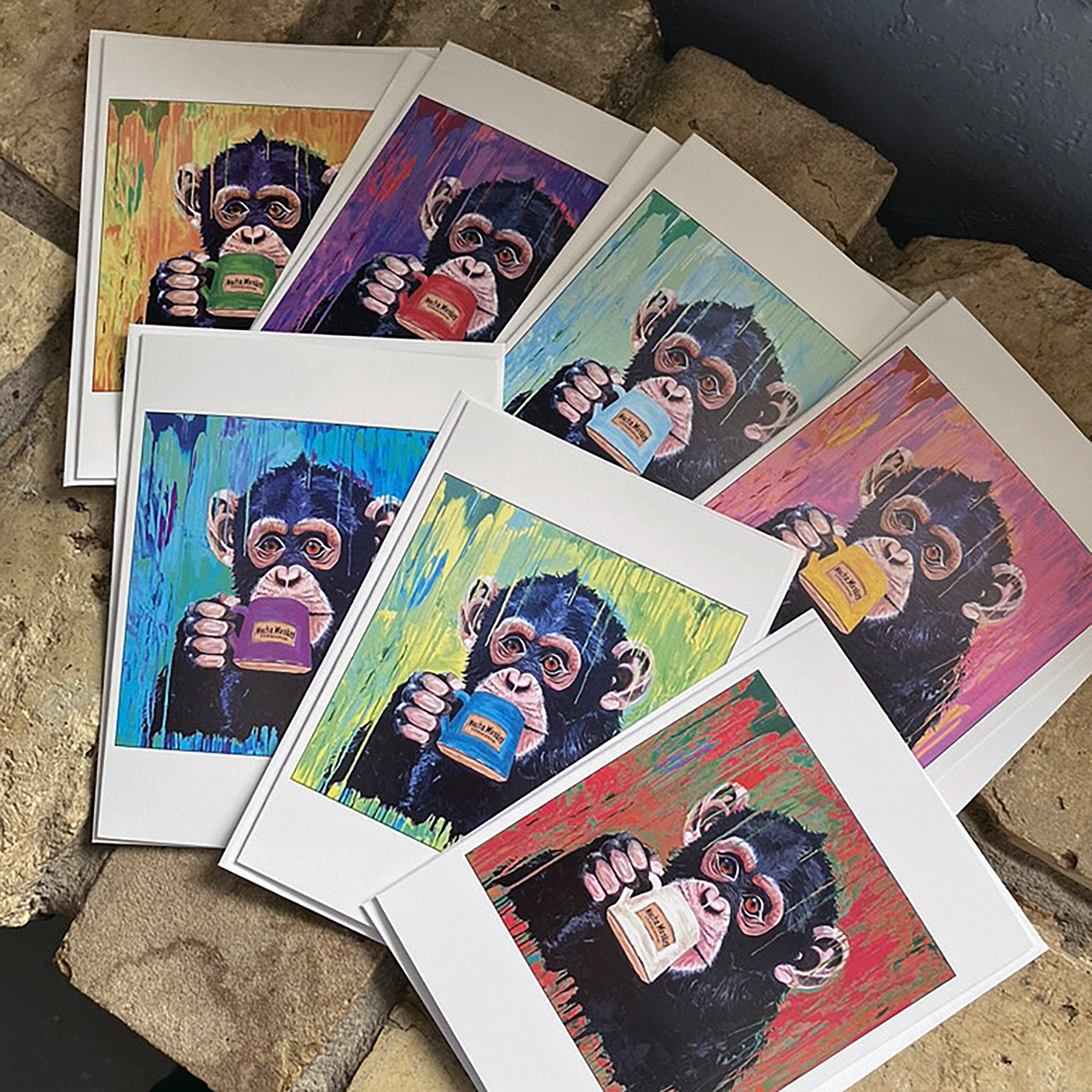 Mocha Monkey Greeting Cards - 7 vibrant colors to choose from!