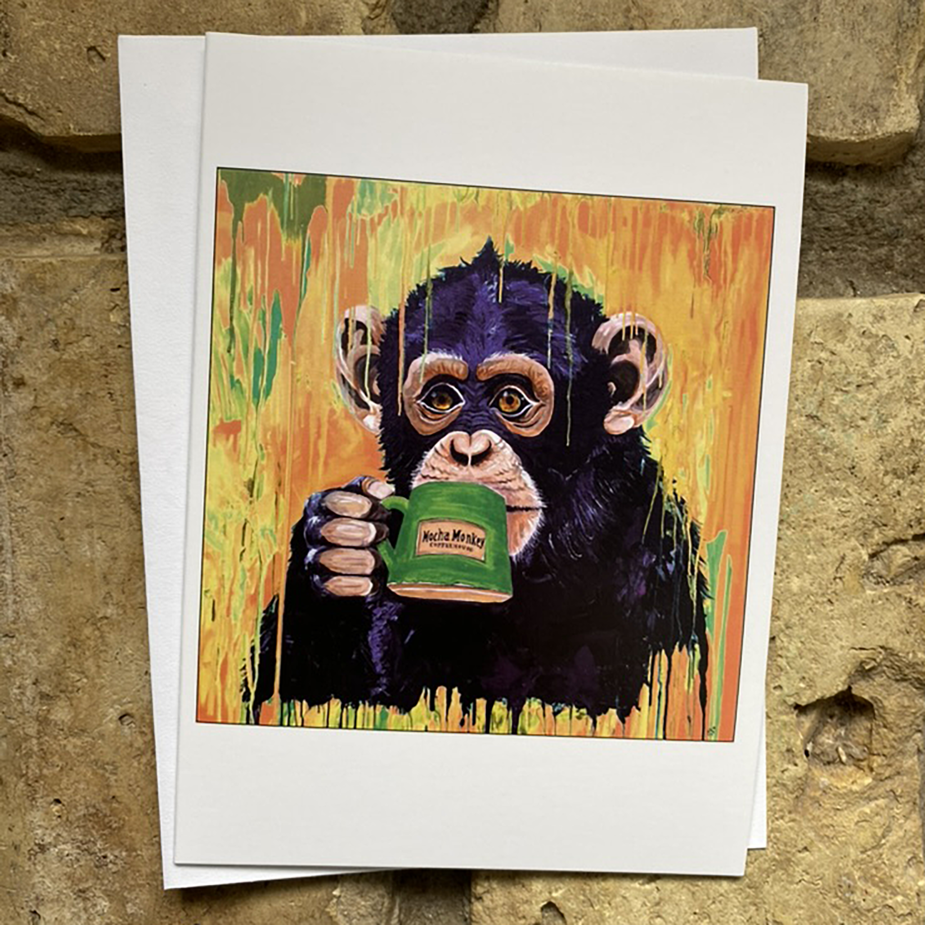 Mocha Monkey Greeting Card - Orange Monkey