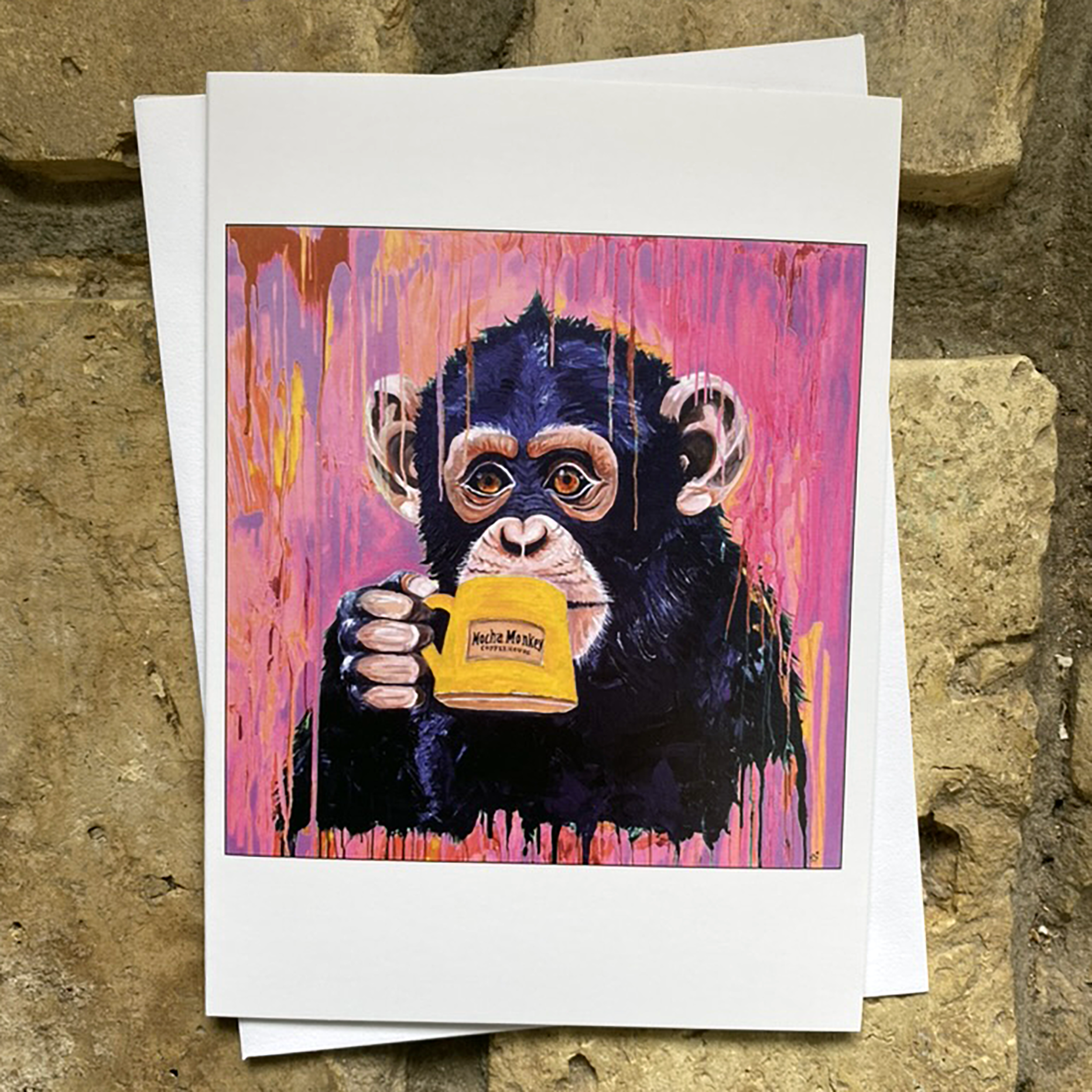 Mocha Monkey Greeting Card - Pink Monkey