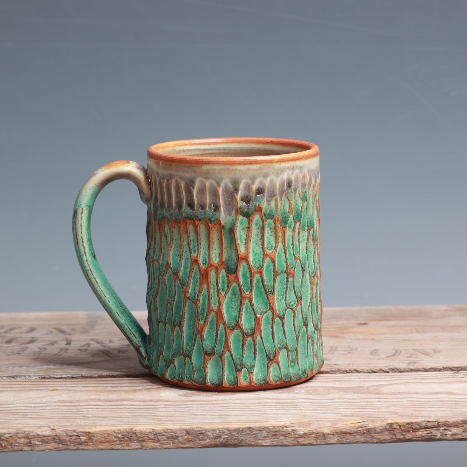 Satin Patina Carved Mug - 10 oz.