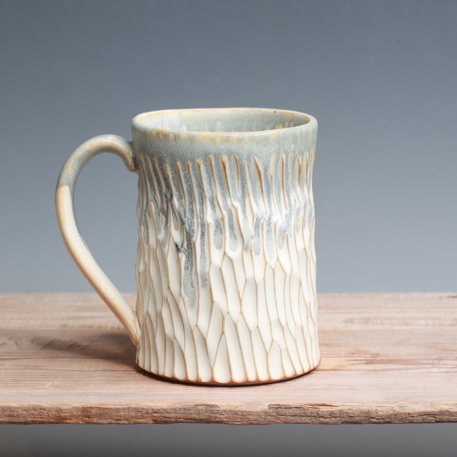 Blue Ash over Salt Carved Mug - 16 oz.