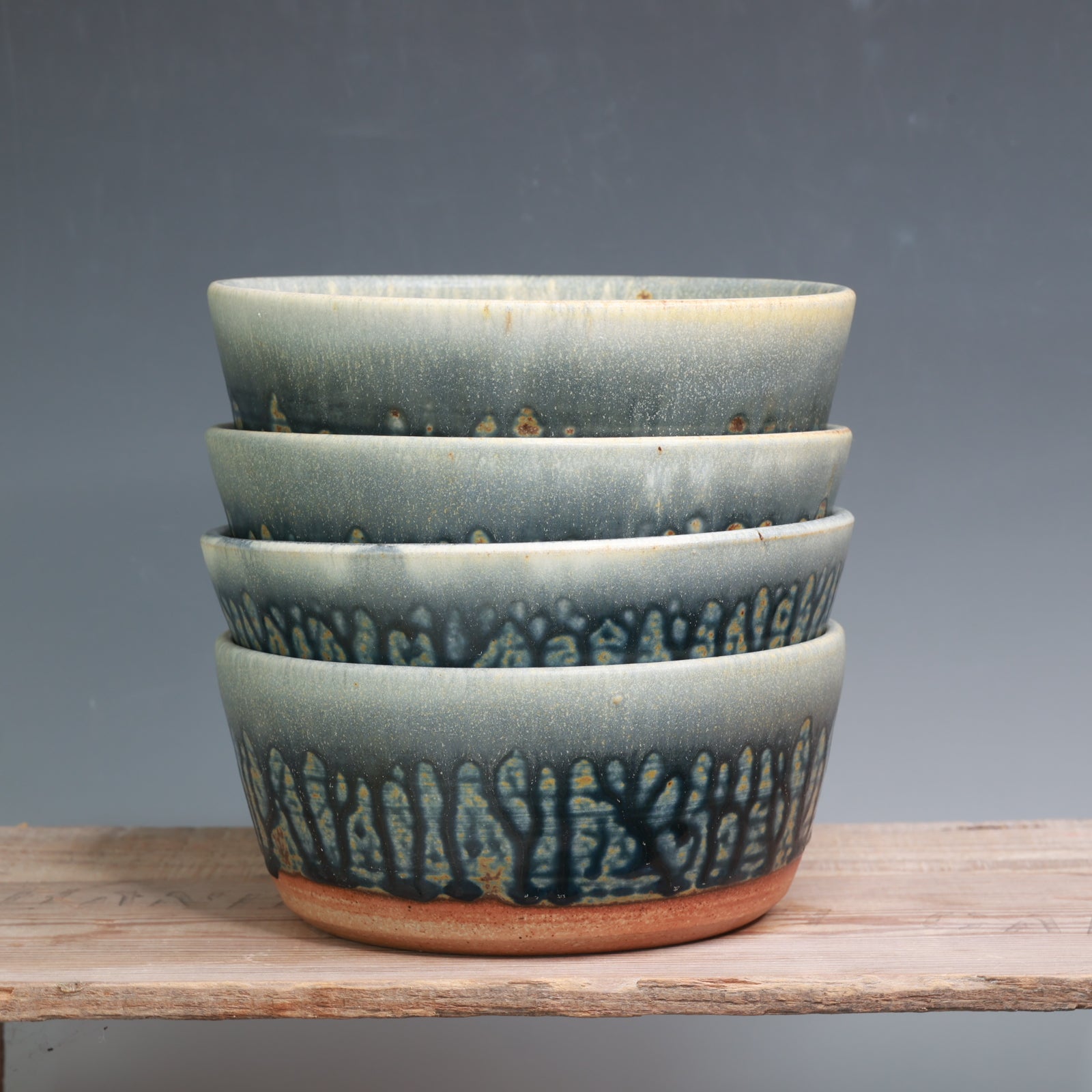 Set of 4 Blue Ash over Salt Bowls