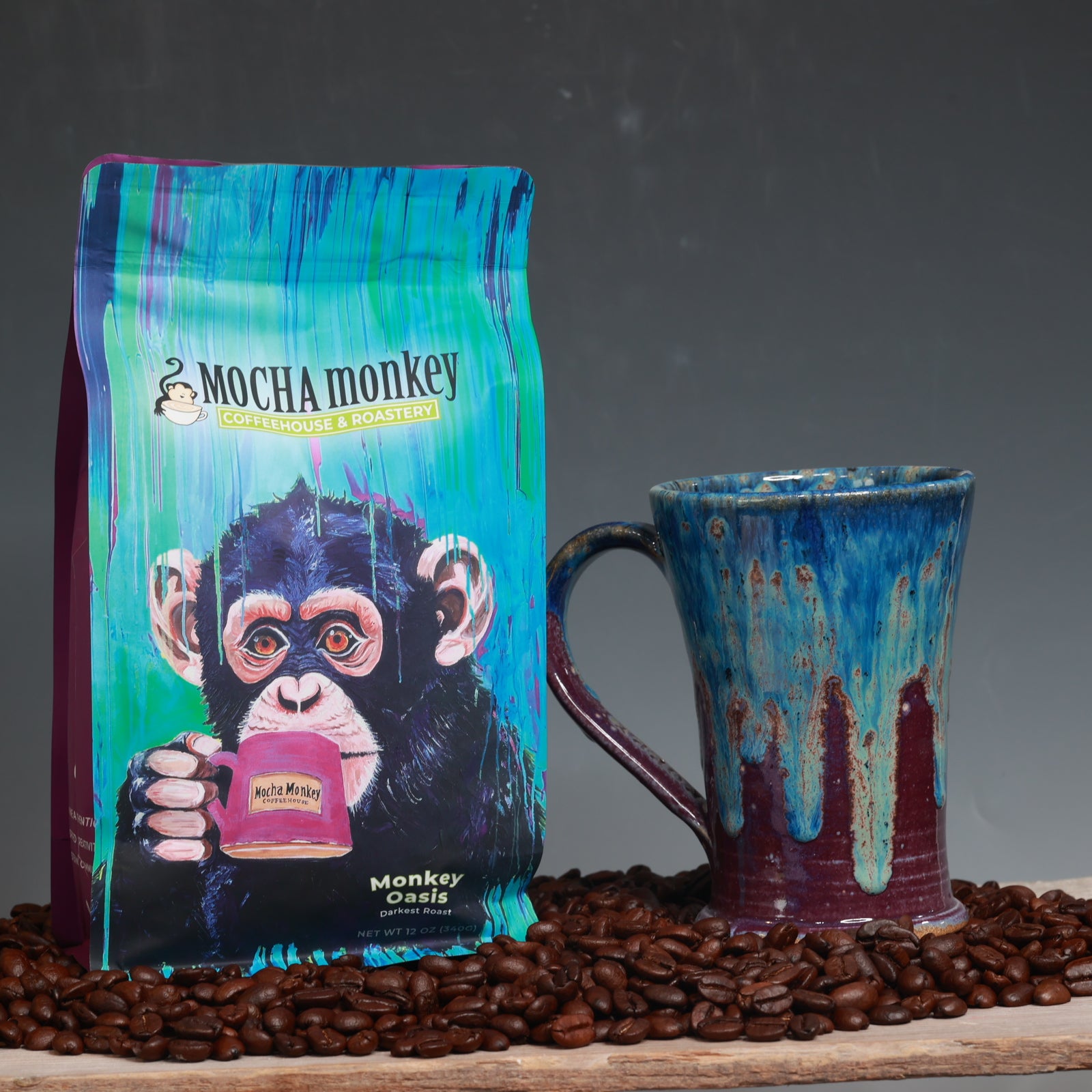Coffee Beans and Mug Combo - Monkey Oasis Darkest Roast