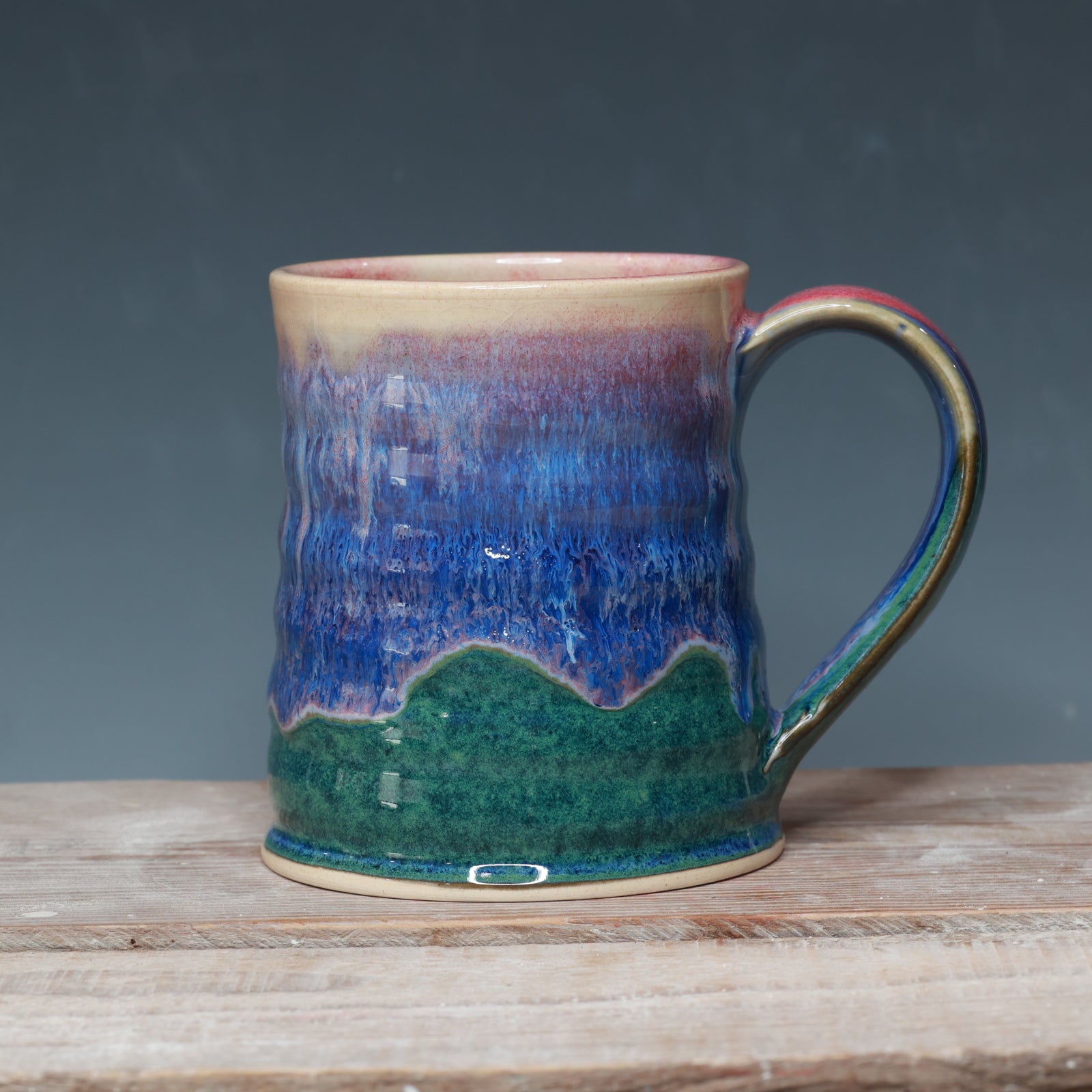 Raspberry Mist and Blue Surf Mocha Monkey mug 17 oz.