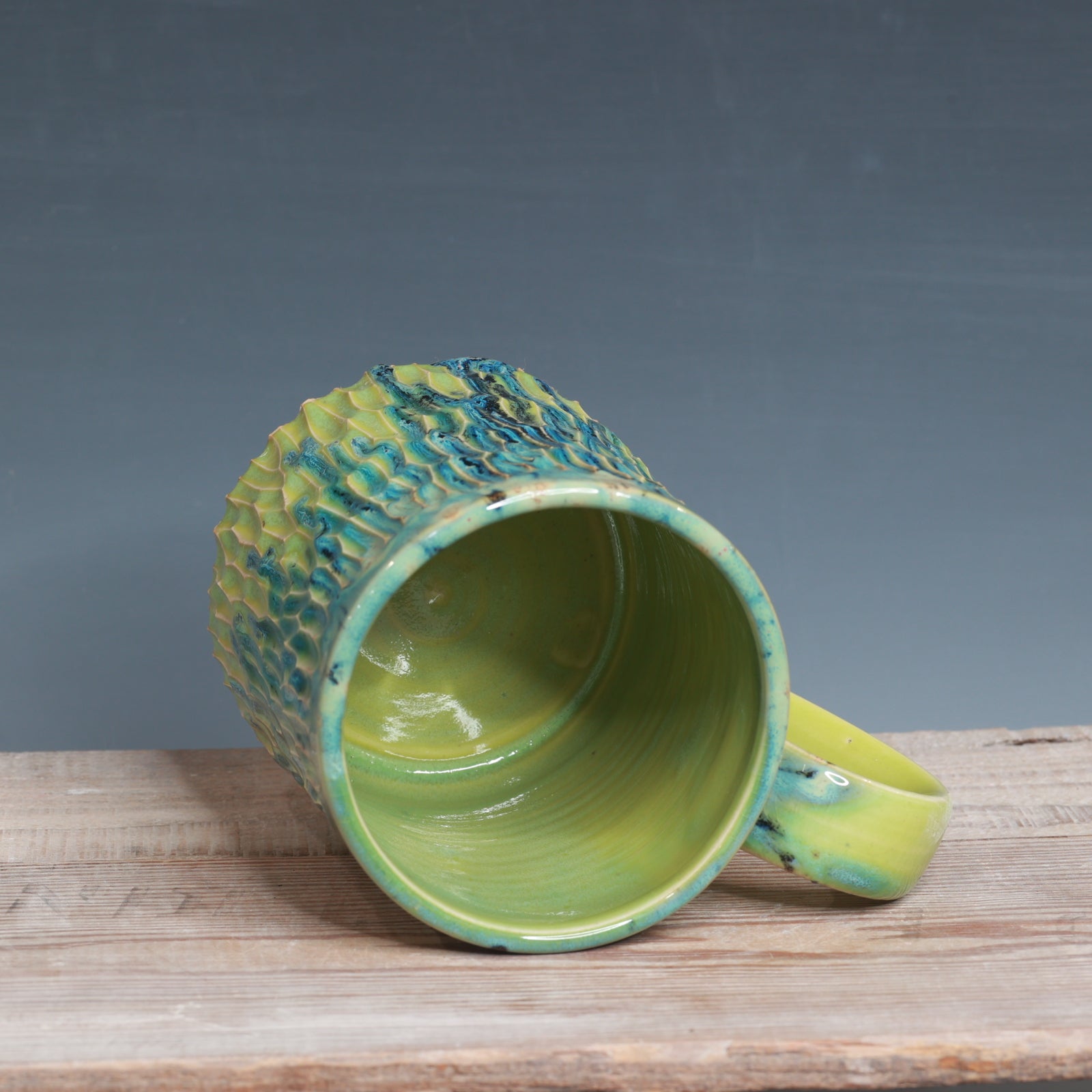 Carved Aurora Green and Green Opal mug 22-23 oz.