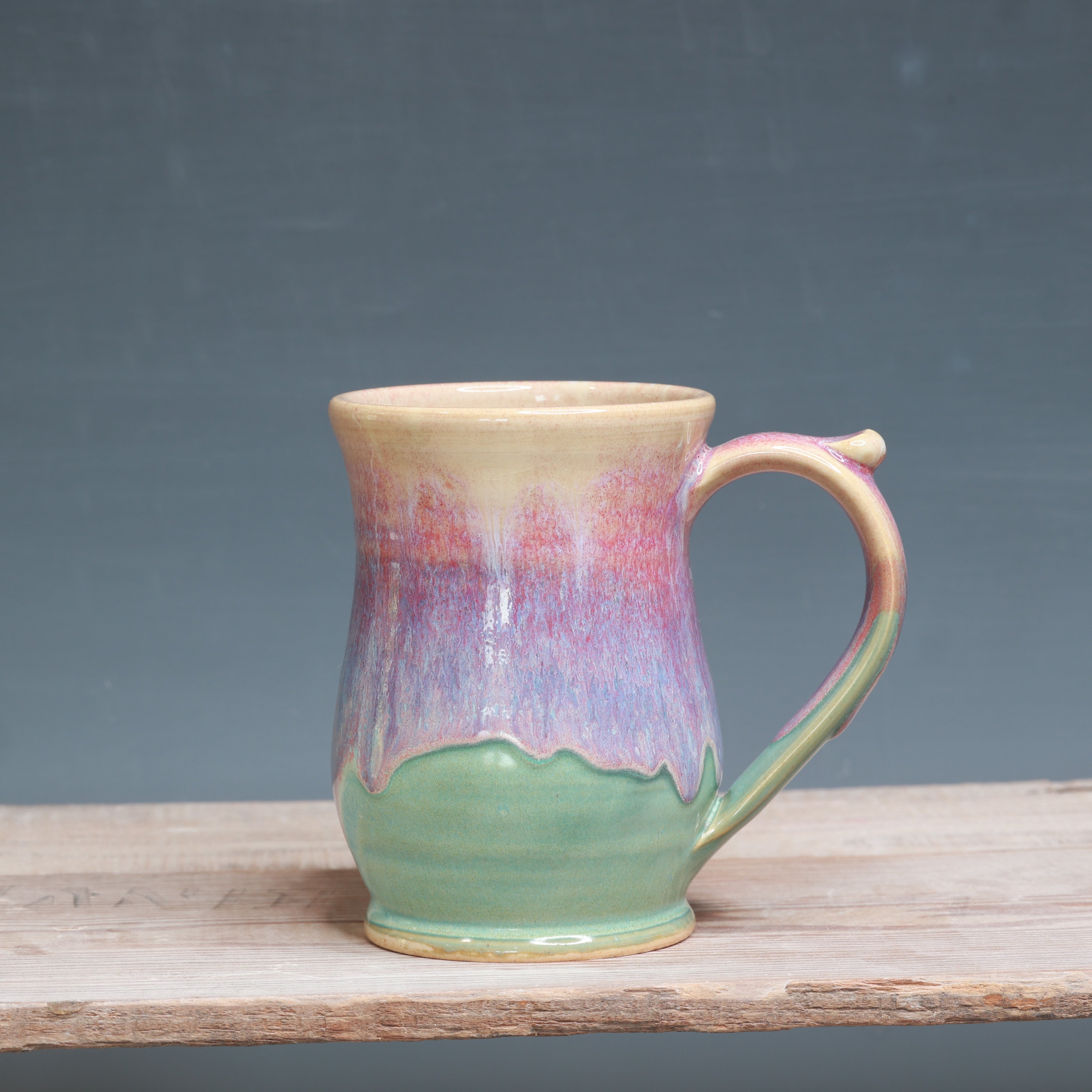 Raspberry Mist over Norse Blue mug 14-15 oz.