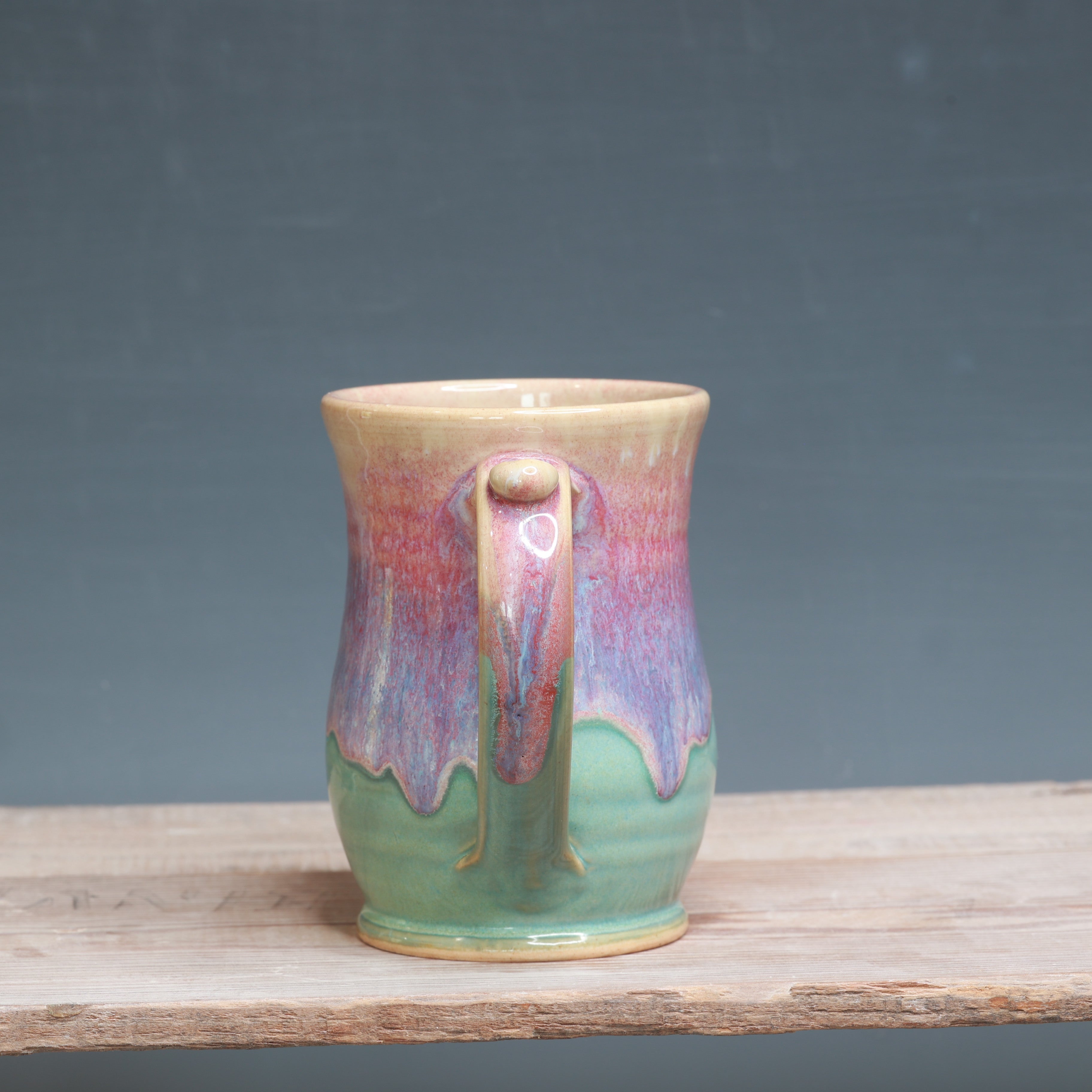 Raspberry Mist over Norse Blue mug 14-15 oz.