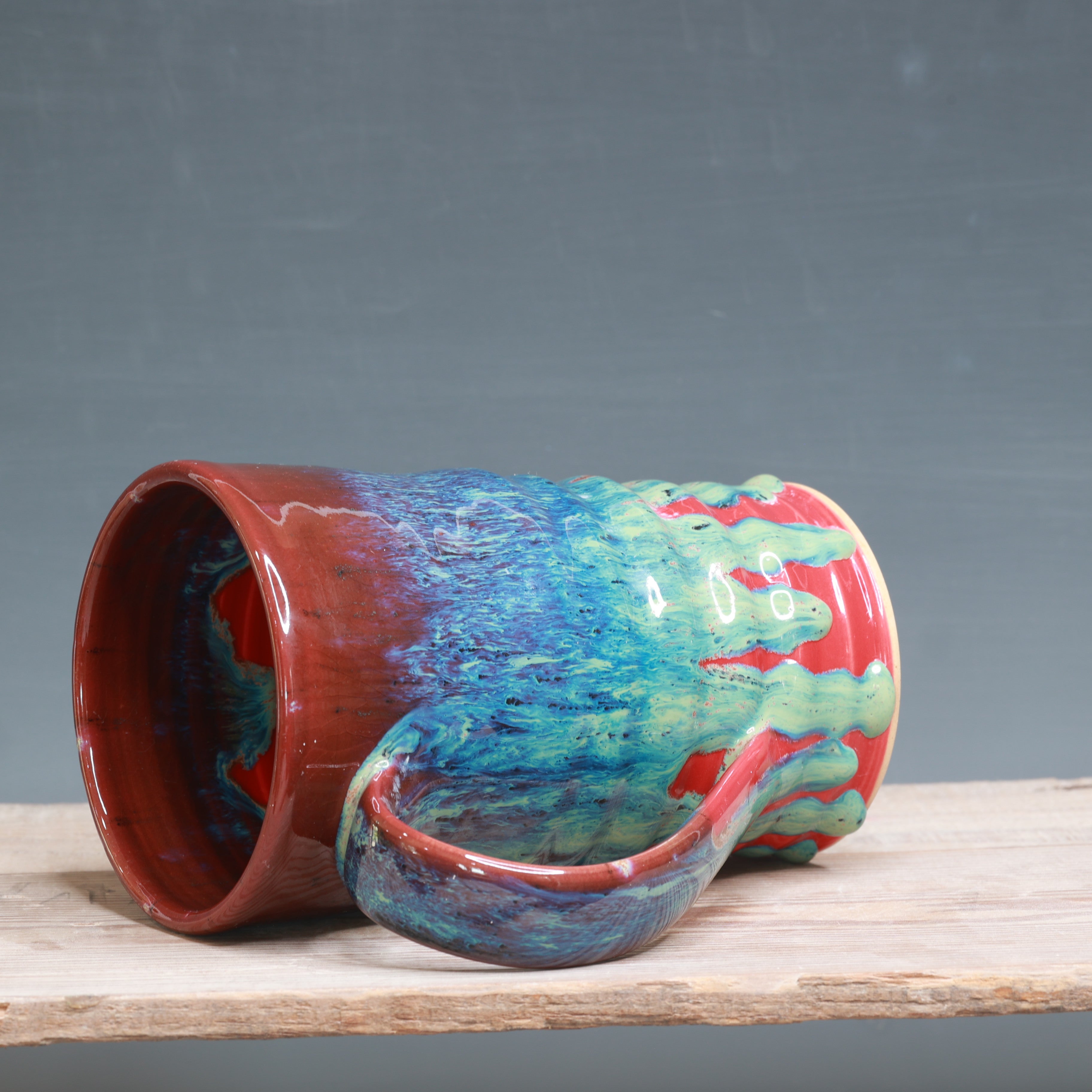 Aurora Green over Red mug 25-27 oz.