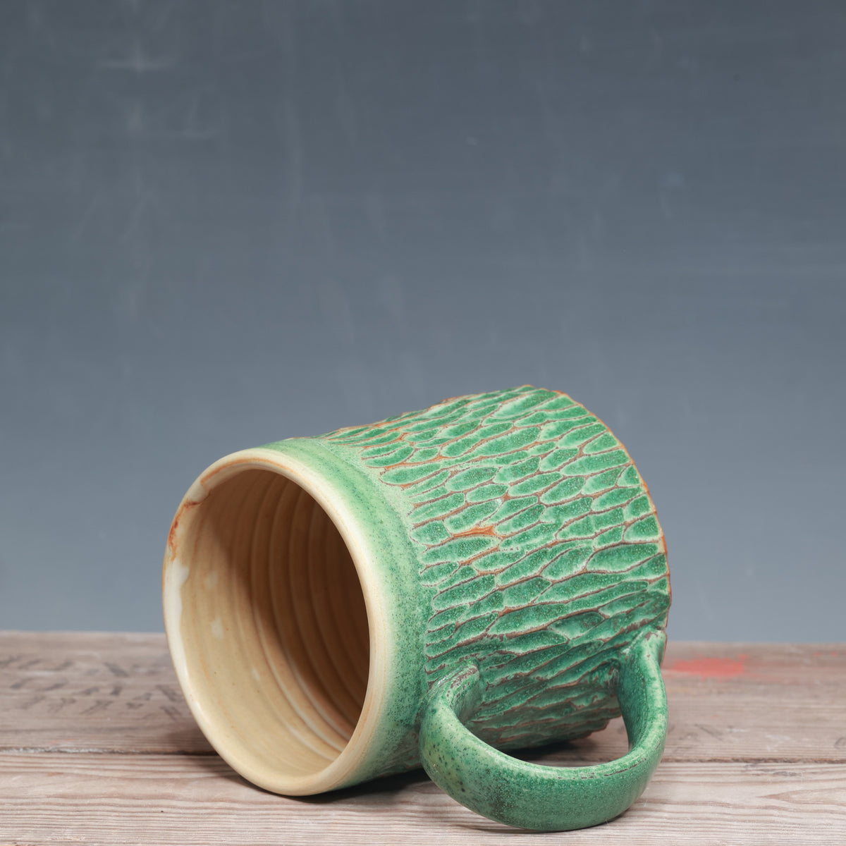 Satin Patina Carved Mug 14-15 oz.
